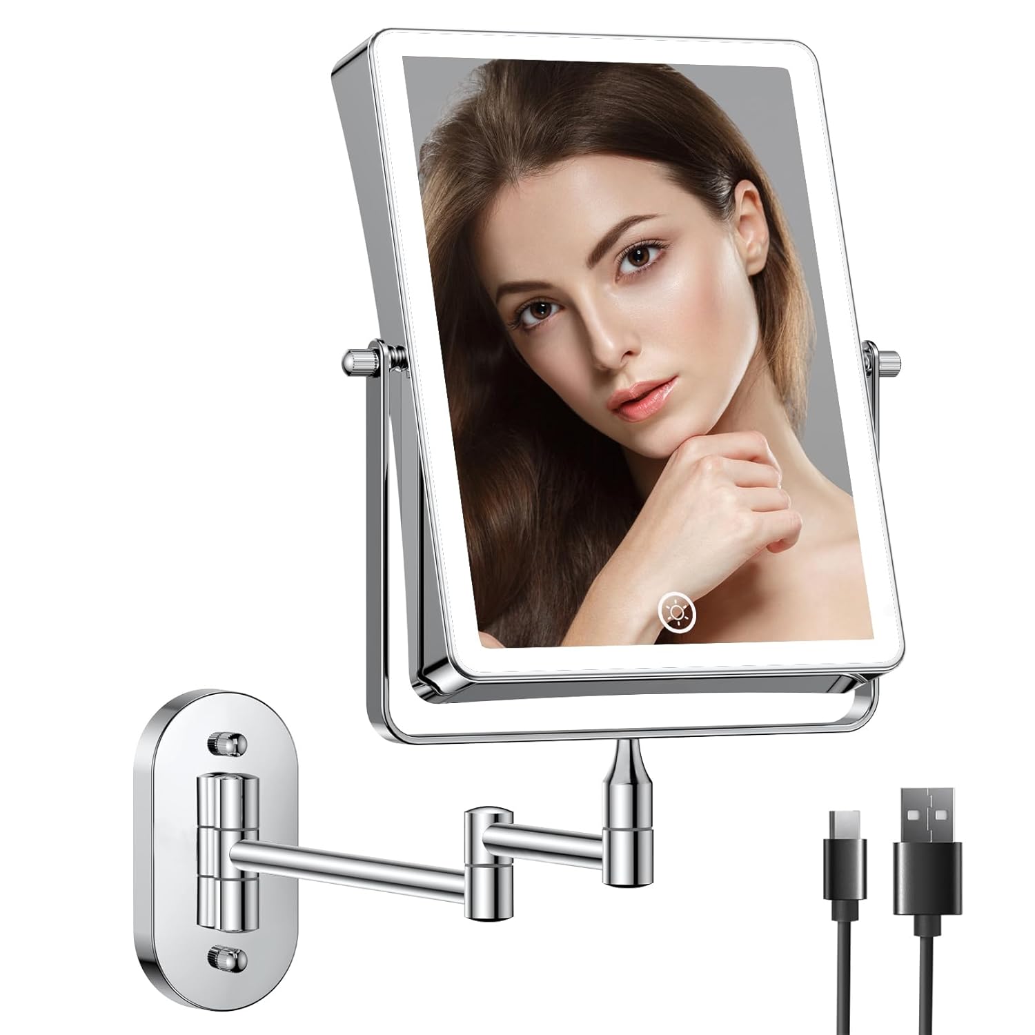 Adjustable 360 Wall-Mounted Makeup Mirror Dimmable Rechargeable