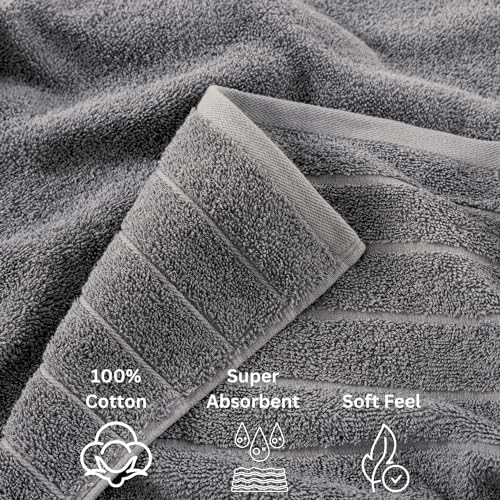 Casa Platino Bath Towels Set - 2 Bath 2 Hand 4 Washcloths - Mercerized Soft Cotton 30x60 - Grey