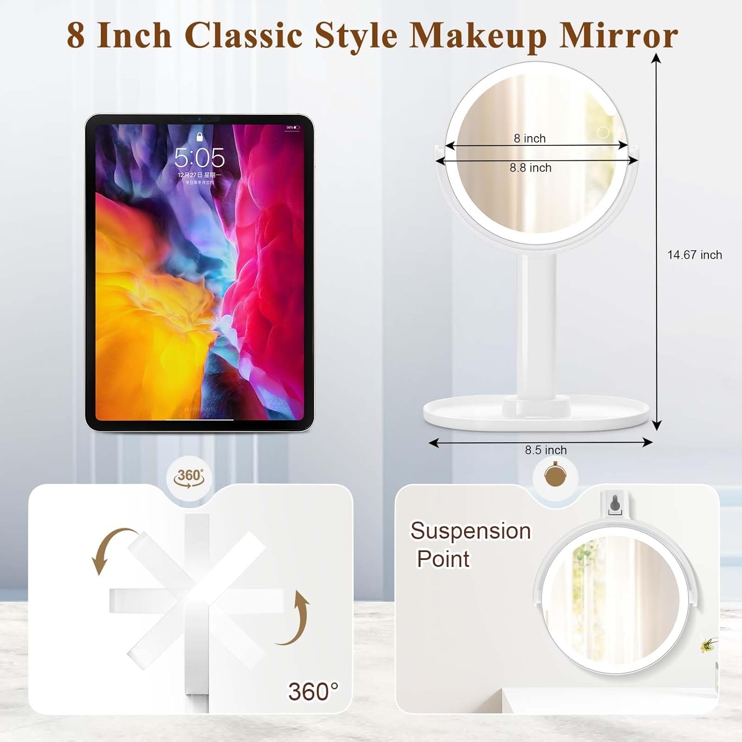 Lighted Makeup Mirror with Rechargeable 1X10X Magnification
