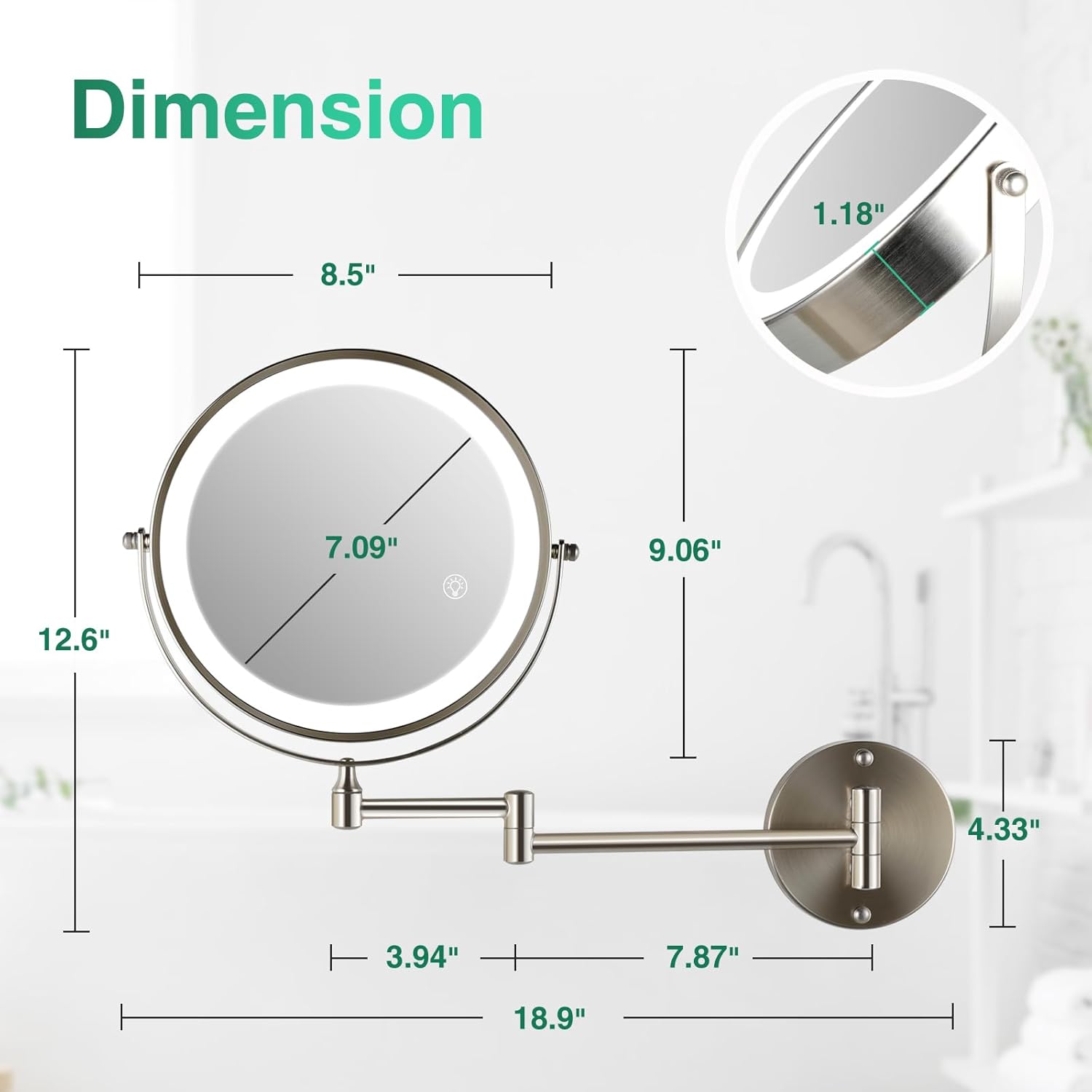 Rechargeable LED Wall-Mounted Makeup Mirror with 360 Rotation and Lights