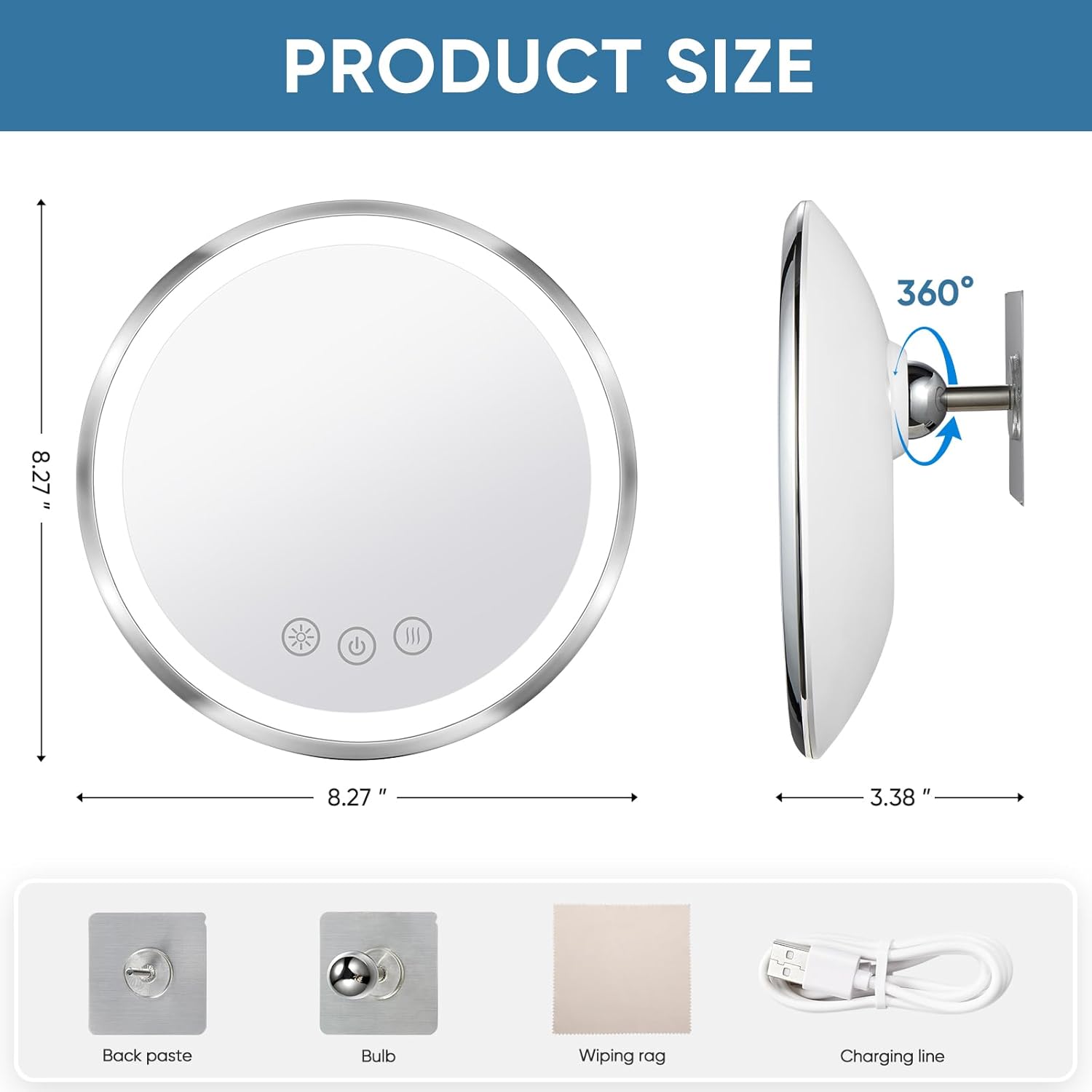 KEDSUM Heated Shower Mirror fogless 360 Swivel Rechargeable Glass for Shaving