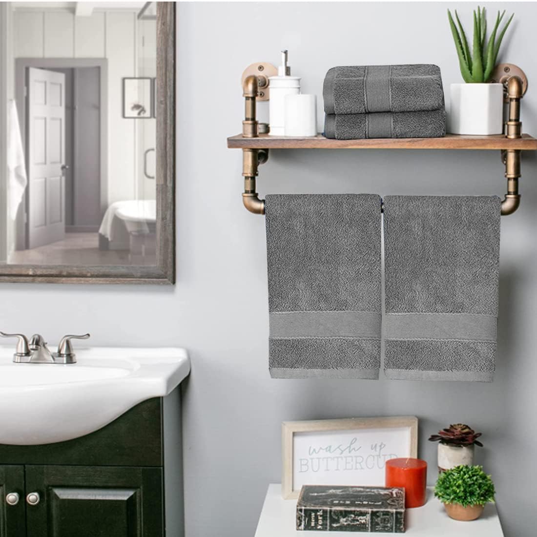 Bathroom Hand Towels Set 2 x 2 Soft Absorbent Machine Washable