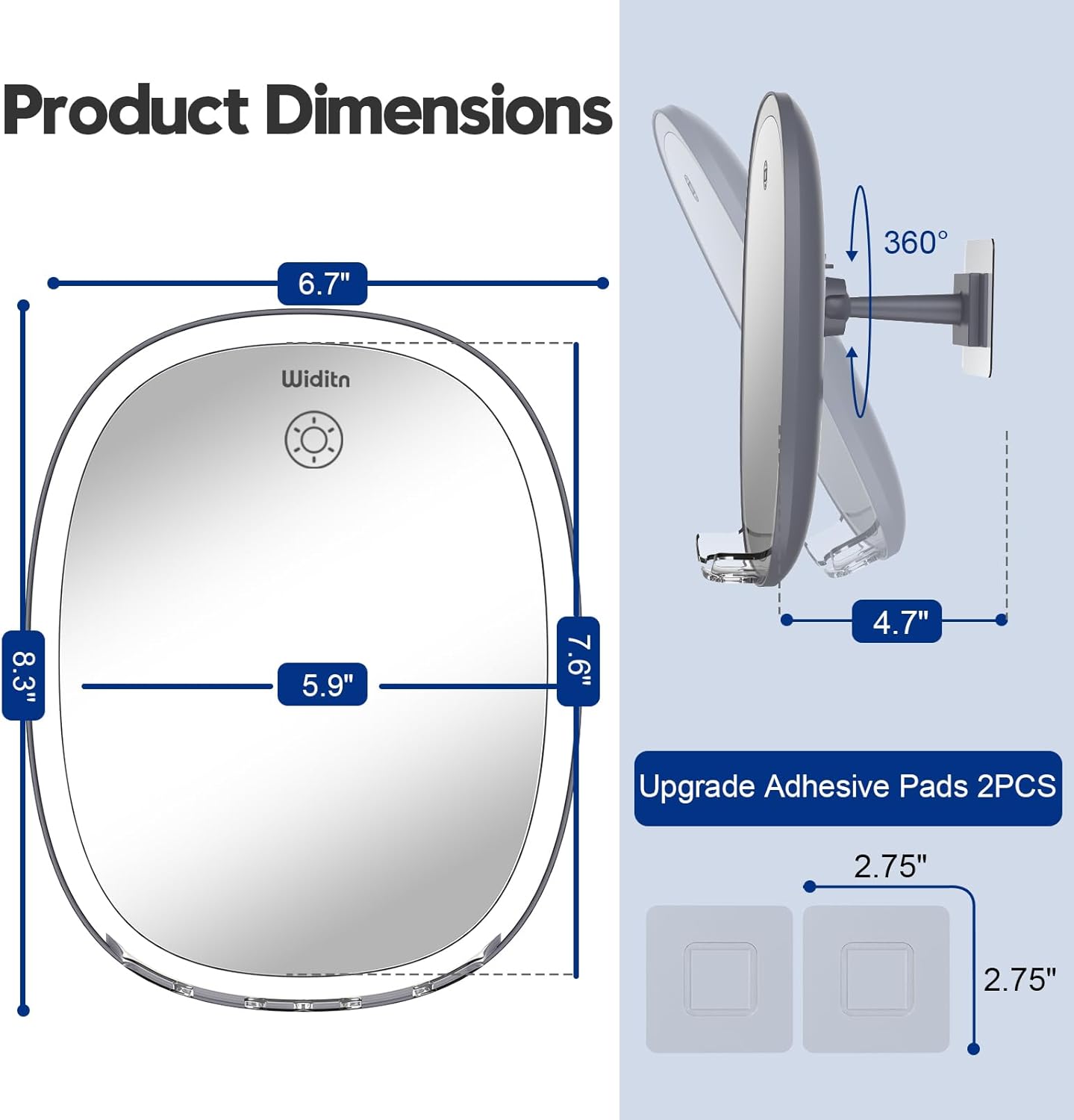 Fogless LED Shower Mirror with Adjustment