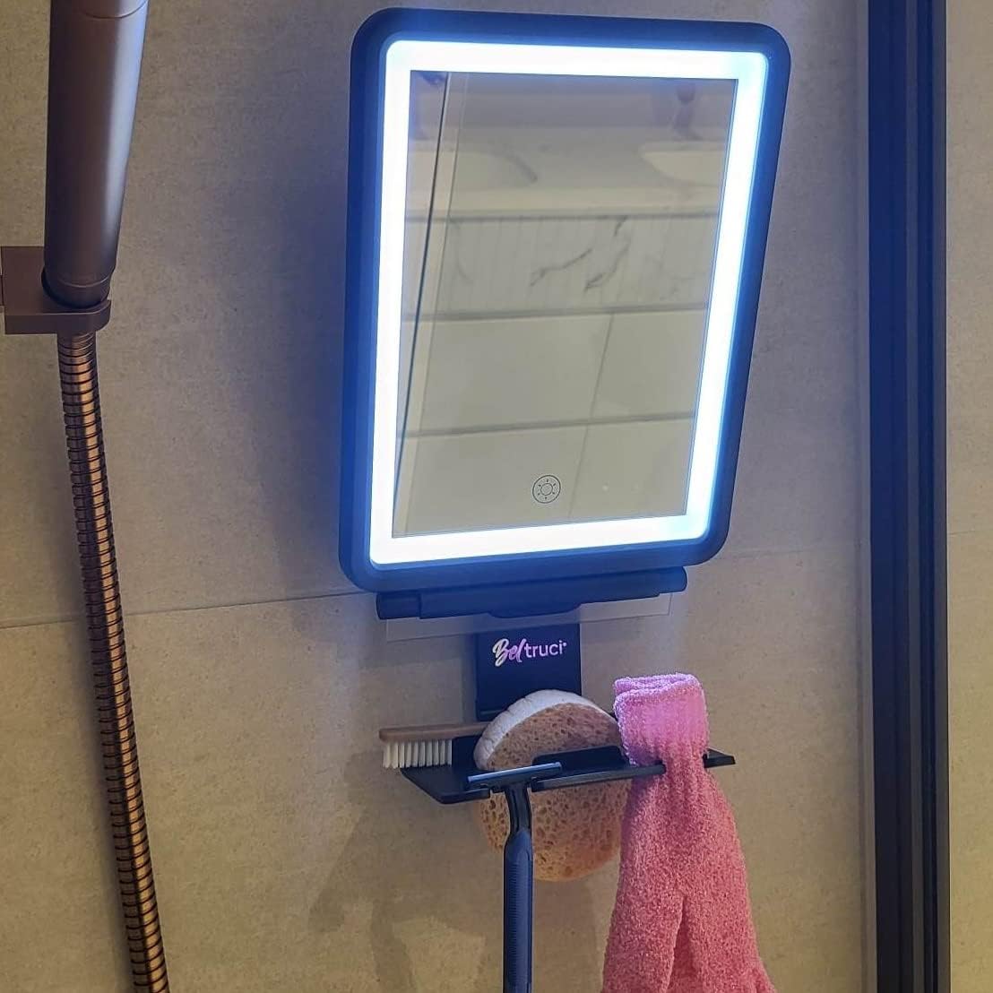 Beltruci Cinema Shower Mirror for Shaving Fogless Lighted High-Quality Organizer