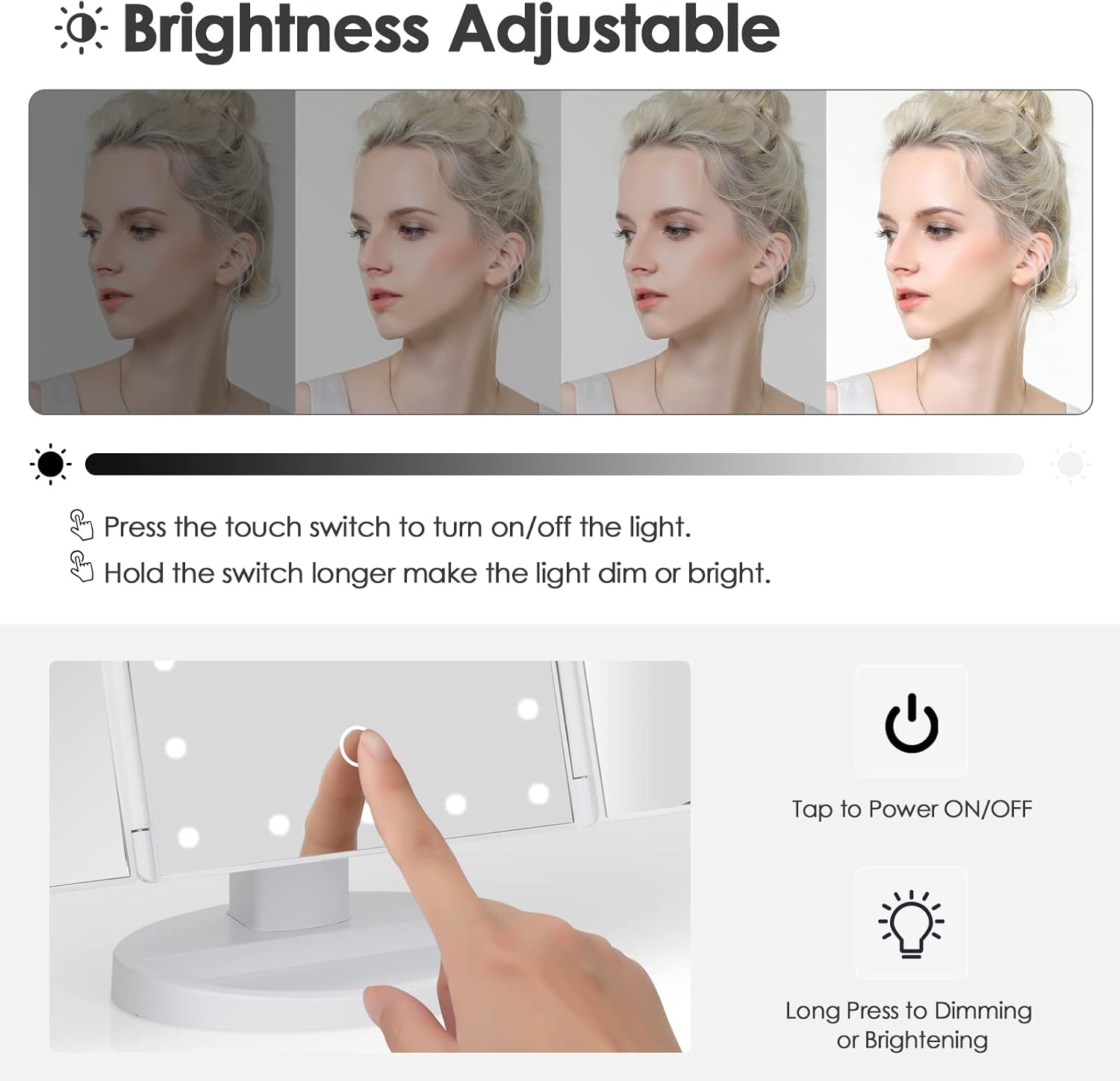 High-Magnification Touch Control LED Makeup Mirror