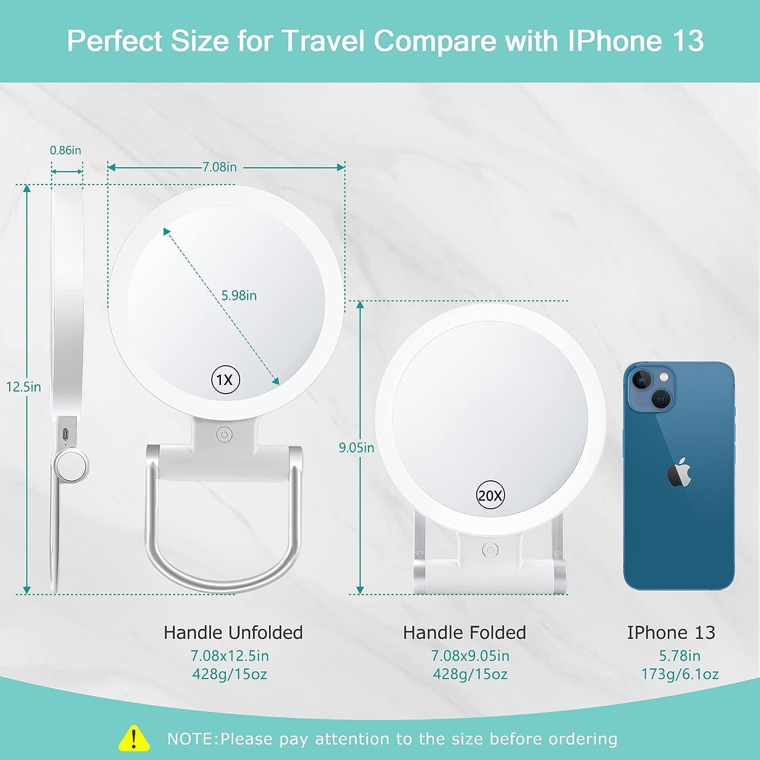 Double-Sided Travel Magnifying Mirror with 20X LED Light