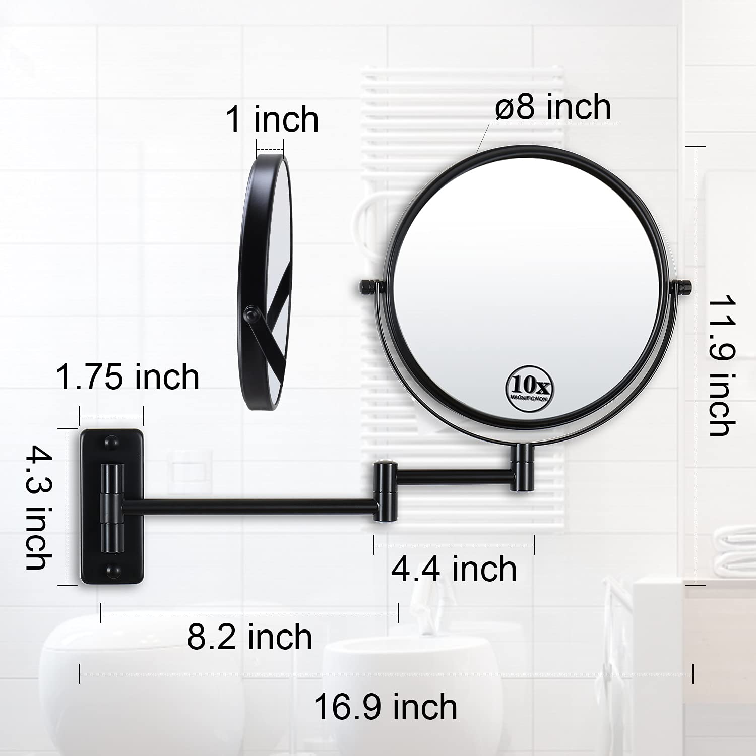 Versatile 360 Matte Black Makeup Mirror