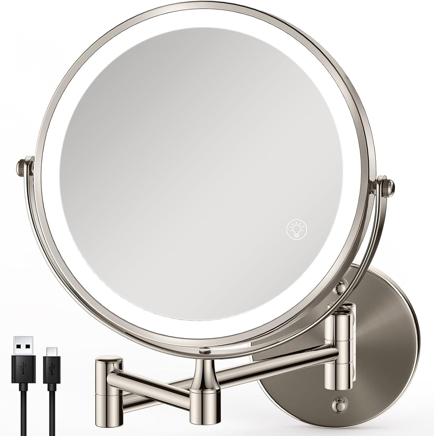Rechargeable LED Wall-Mounted Makeup Mirror with 360 Rotation and Lights