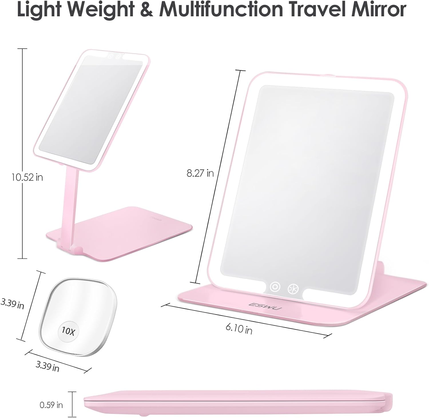 Foldable Portable Makeup Mirror with Light for Travel