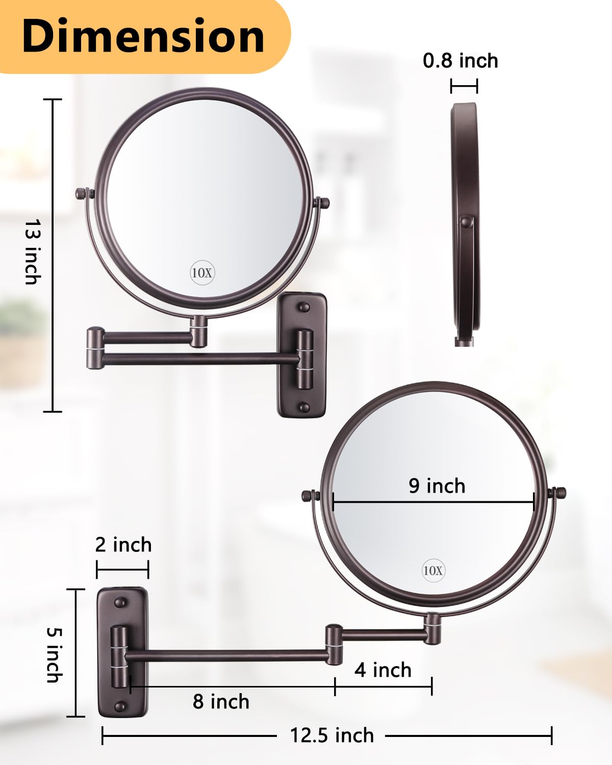 Decluttr 9-inch 10x Magnifying Mirror