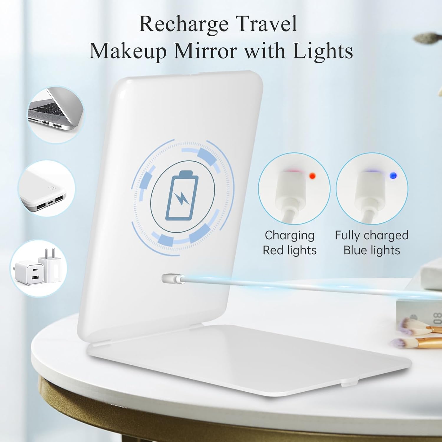 FUNTOUCH Rechargeable and Lightweight Travel Makeup Mirror with 72 LED Lights