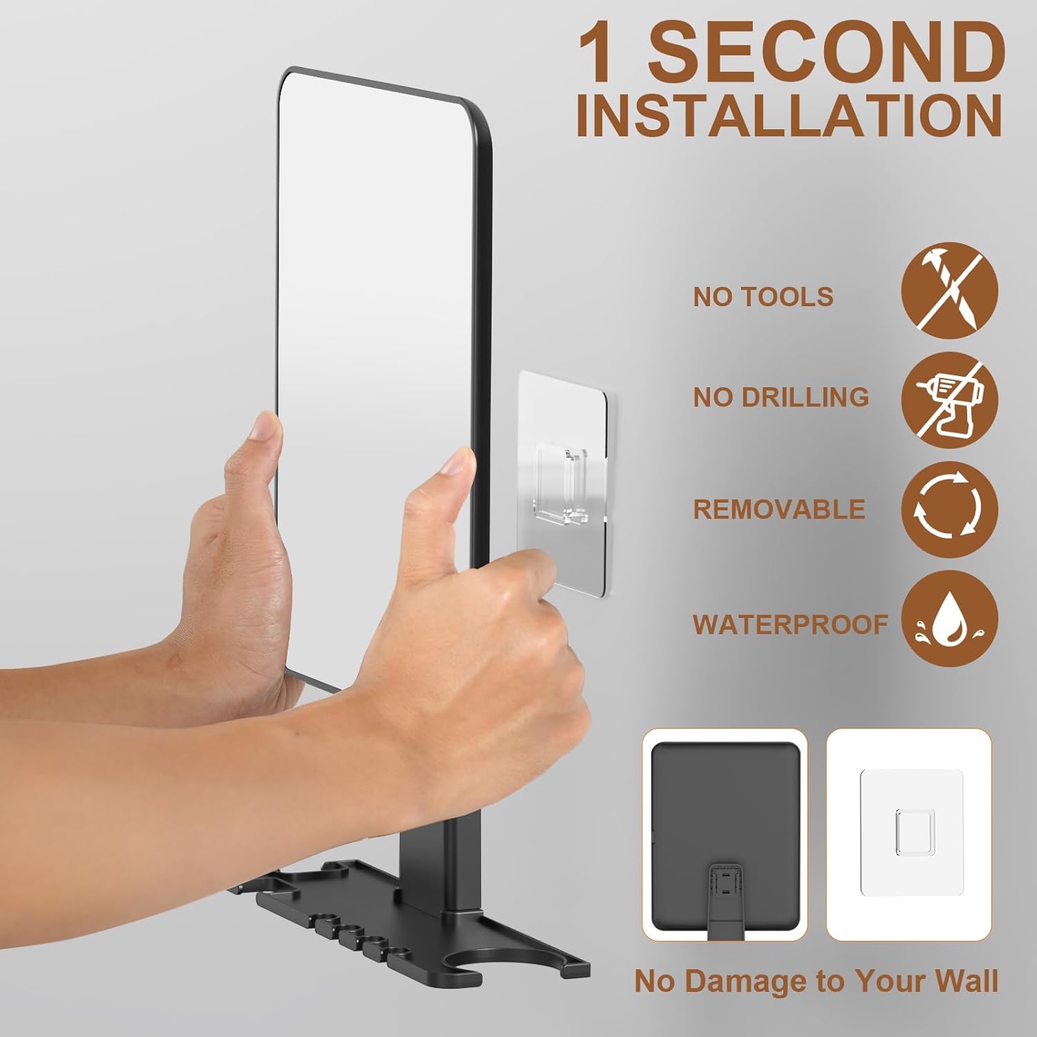 Anti-Fog Shower Mirror - Removable Razor Toothbrush Holder