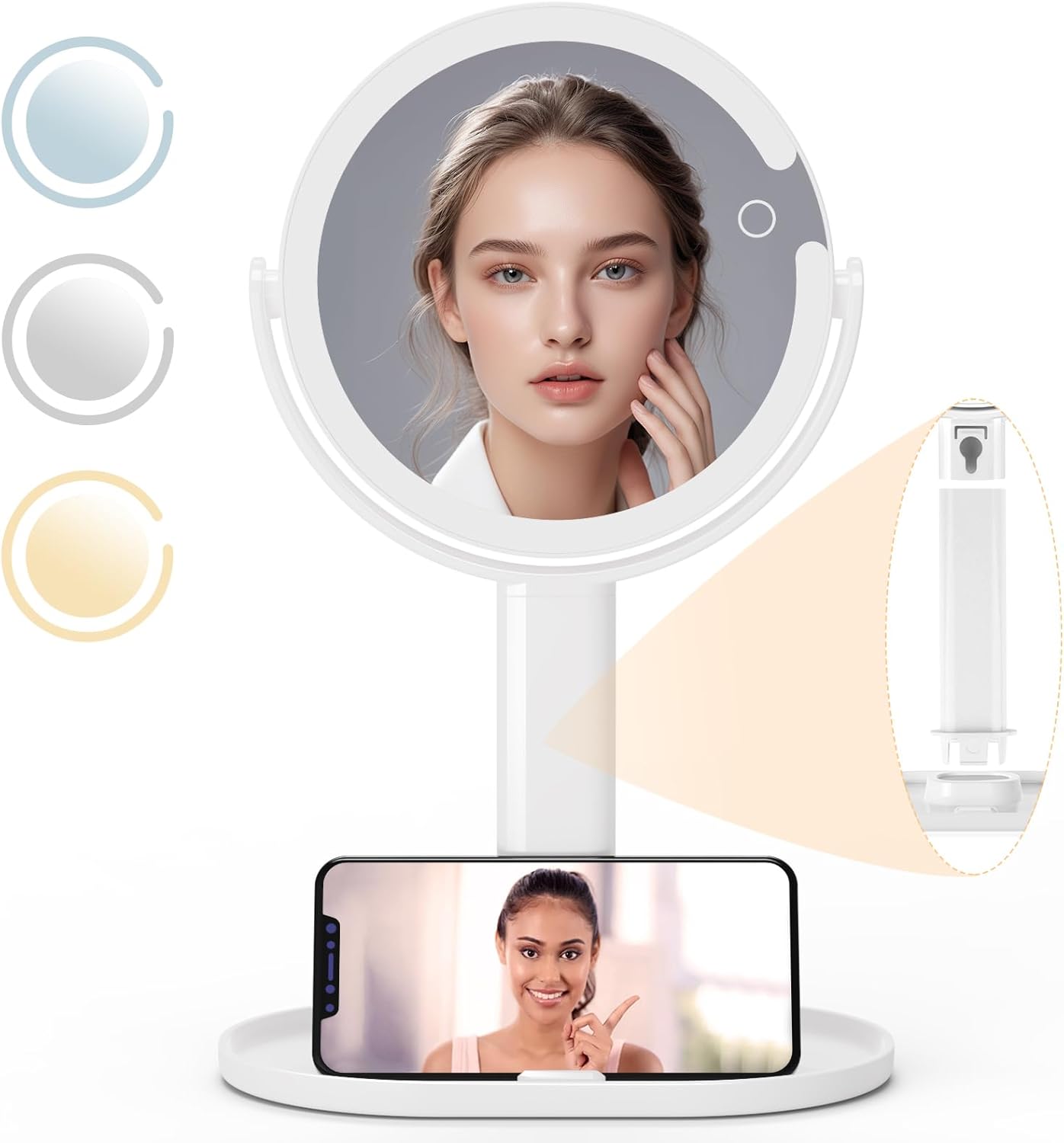 Lighted Makeup Mirror with Rechargeable 1X10X Magnification