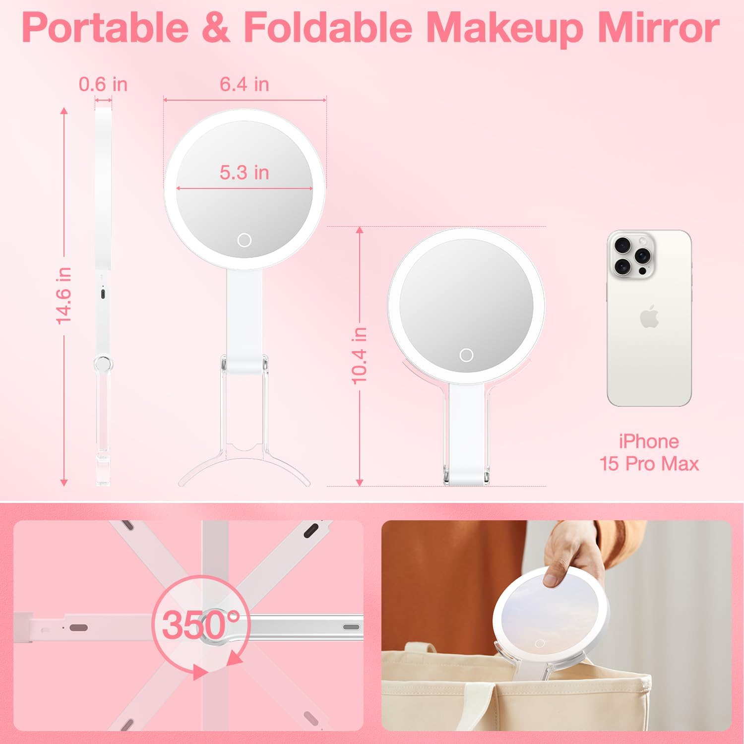 Benbilry Travel Makeup Mirror with 10X Magnification