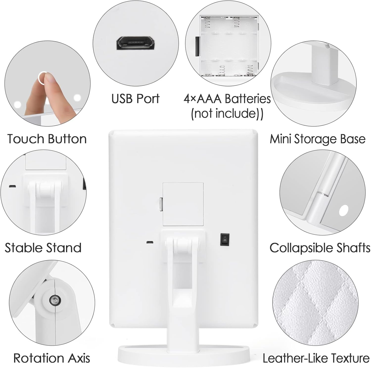 High-Magnification Touch Control LED Makeup Mirror