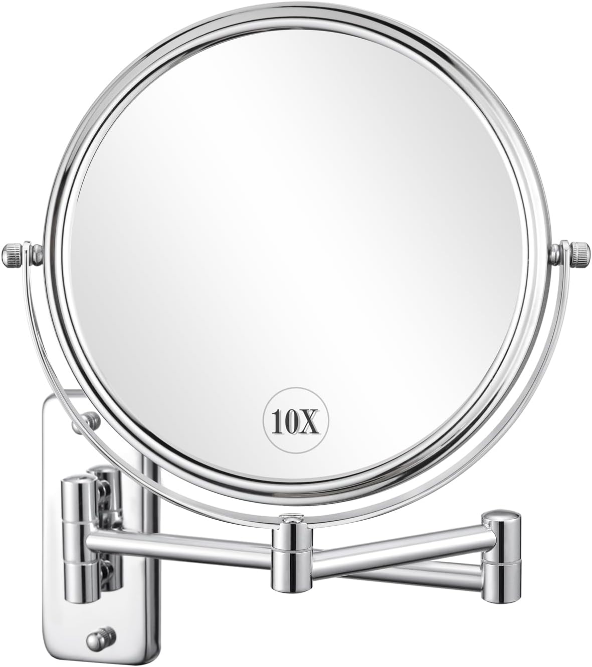Adjustable Chrome-Finished Wall-Mounted Makeup Mirror with 10x Magnification