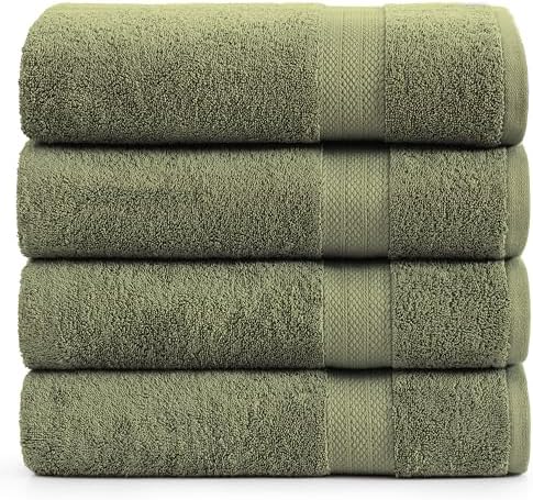 4-Pack of 100 Cotton Extra Large Bath Towels Oil Green LuxuryFeel