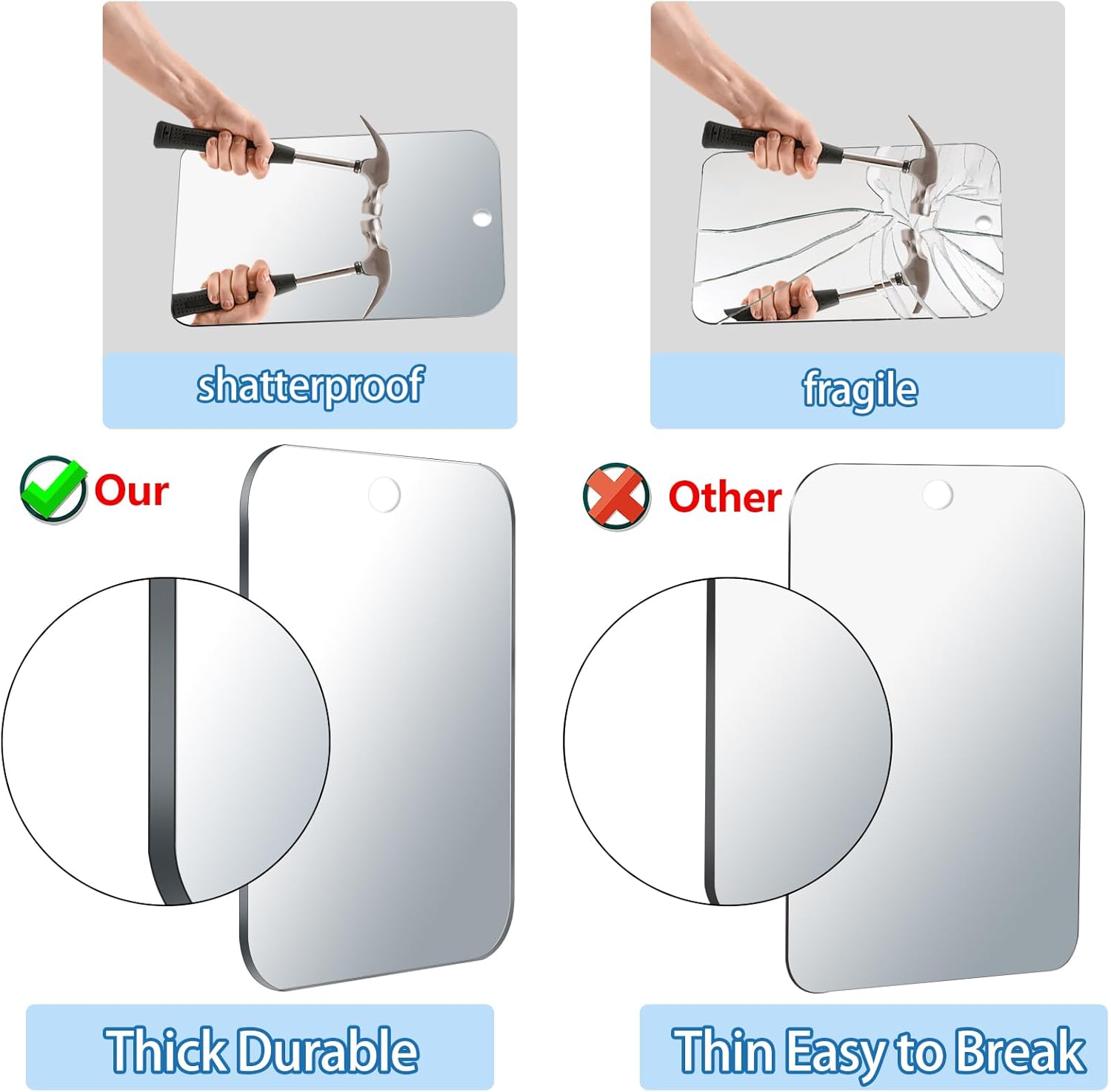 Anti-Fog Shatterproof Portable Mirror