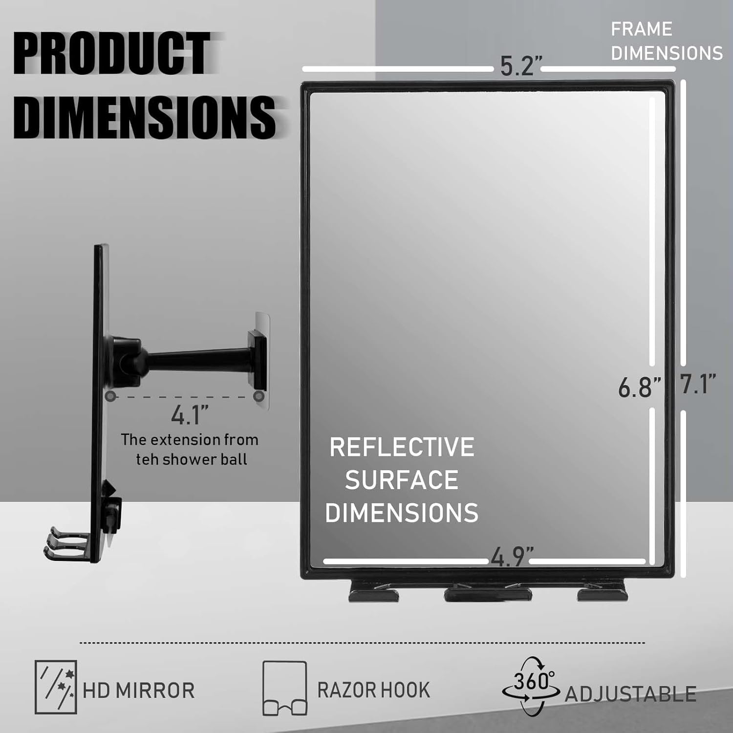 Shower Mirror with 360 Adjustable Razor Holder