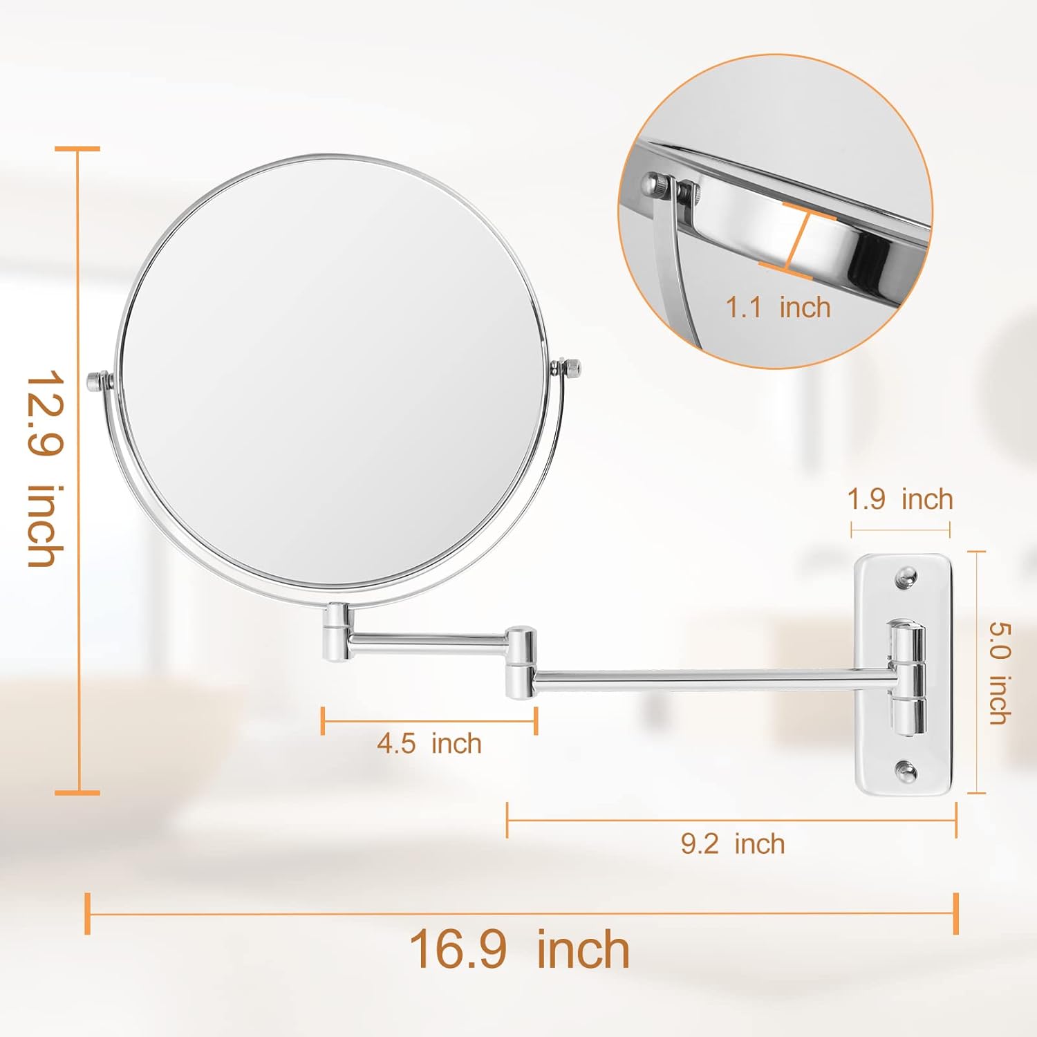 9-inch Chrome Bath Wall Makeup Mirror