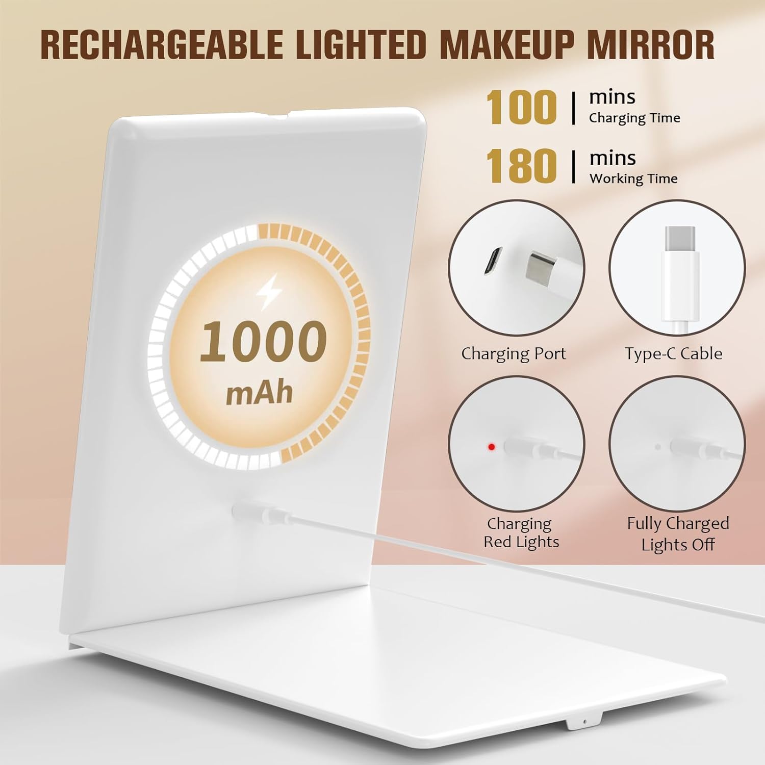 WO Homiba Travel Makeup Mirror with Lights