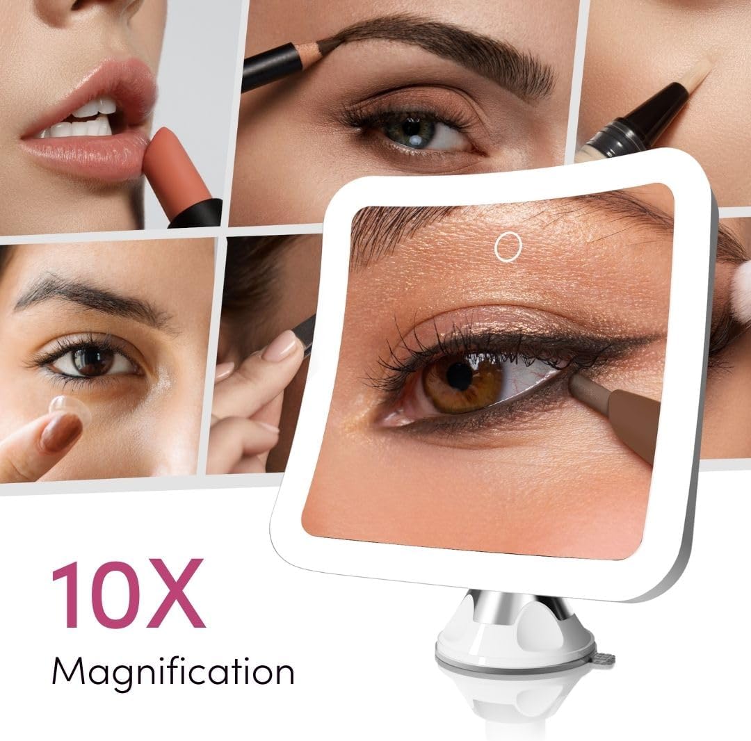 Fancii Rechargeable 10X Magnifying Mirror with 3 LED Light Settings White