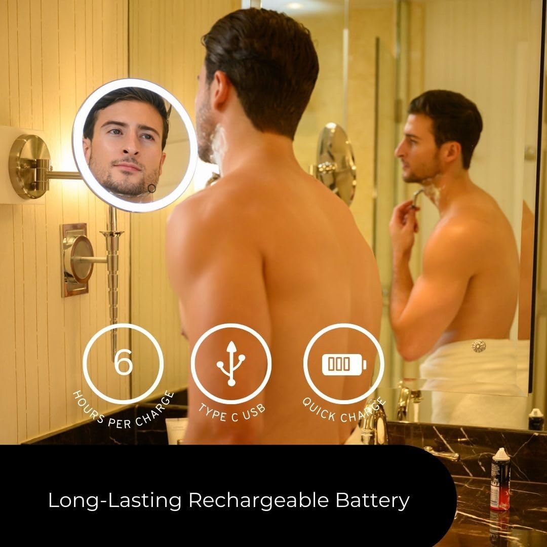 Cordless LED Makeup Mirror with Extension Arm