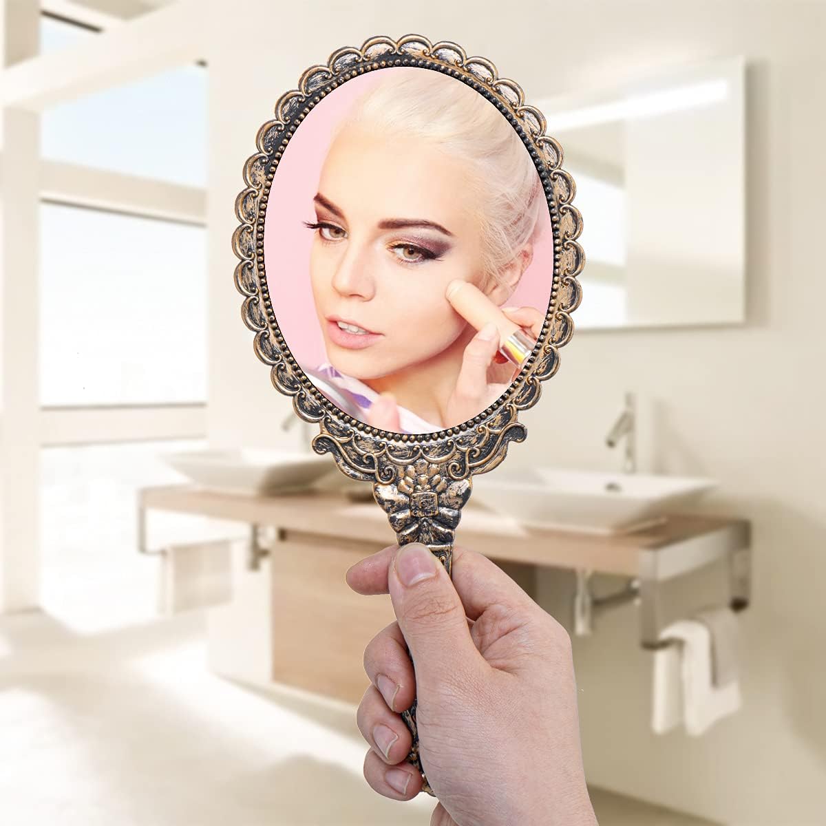 2Pcs Vintage Handheld Mirror Bronze