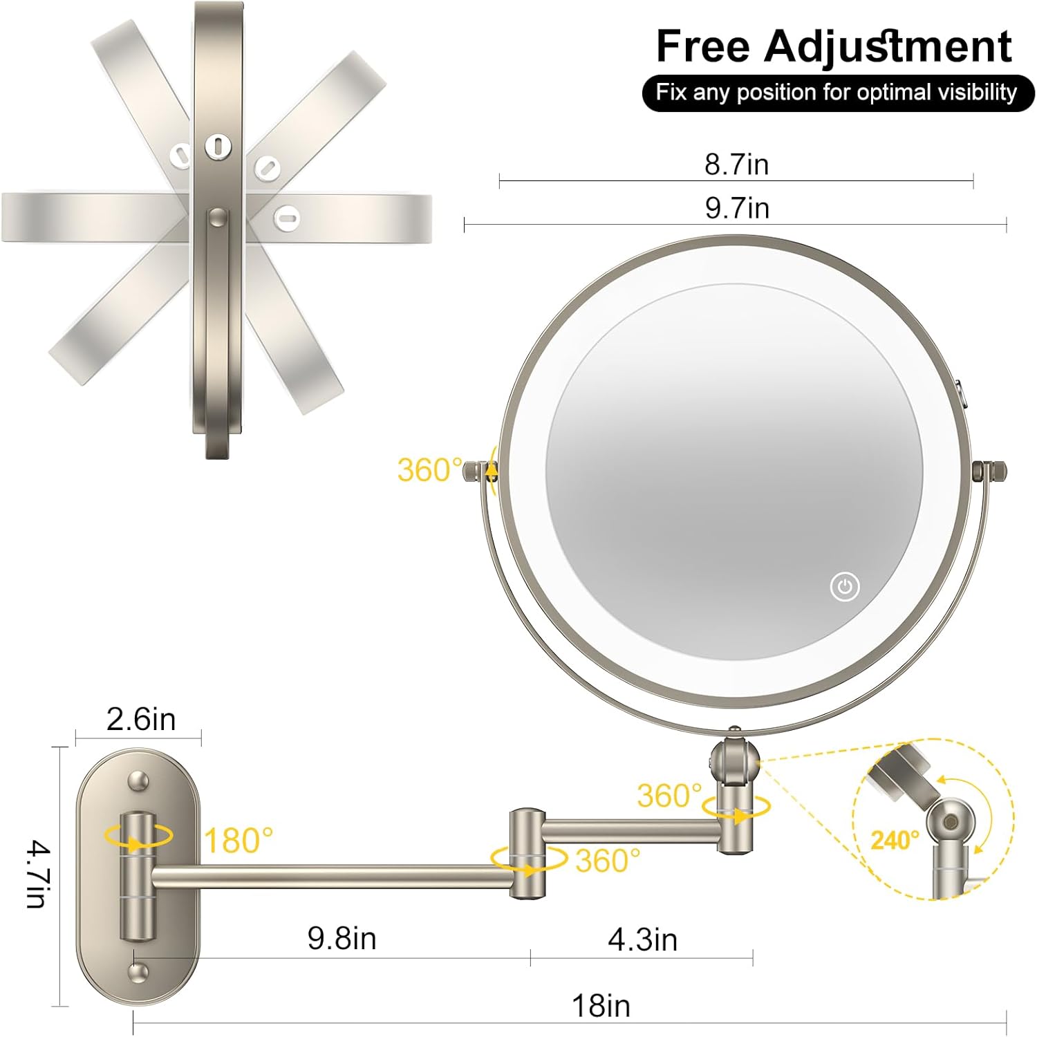 IMIKONA 9 Wall-Mounted Makeup Mirror