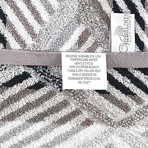 Violet Linen Hand Towels Set 2 - Luxury Terry Cotton Geometric Pattern 20x30 Black