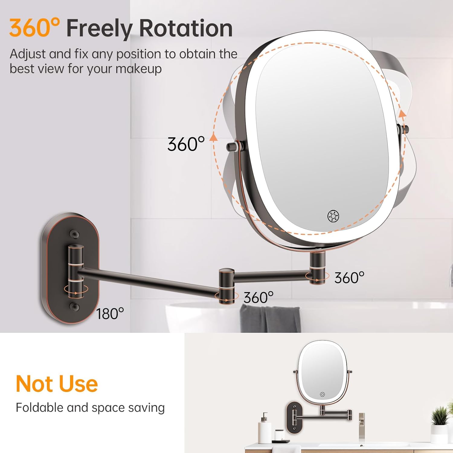 Rechargeable Wall-Mounted Makeup Mirror