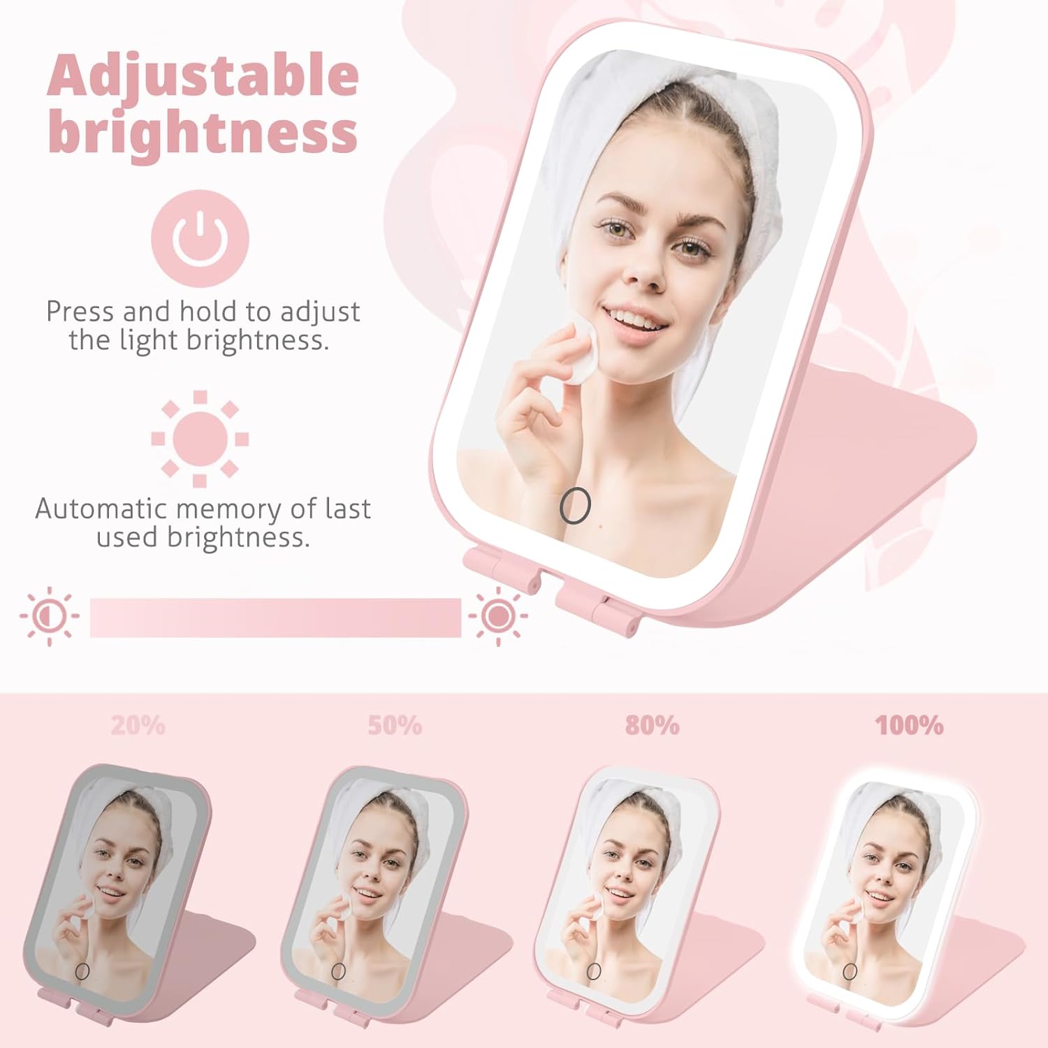 Travel Makeup Mirror with 3 Lighting Modes