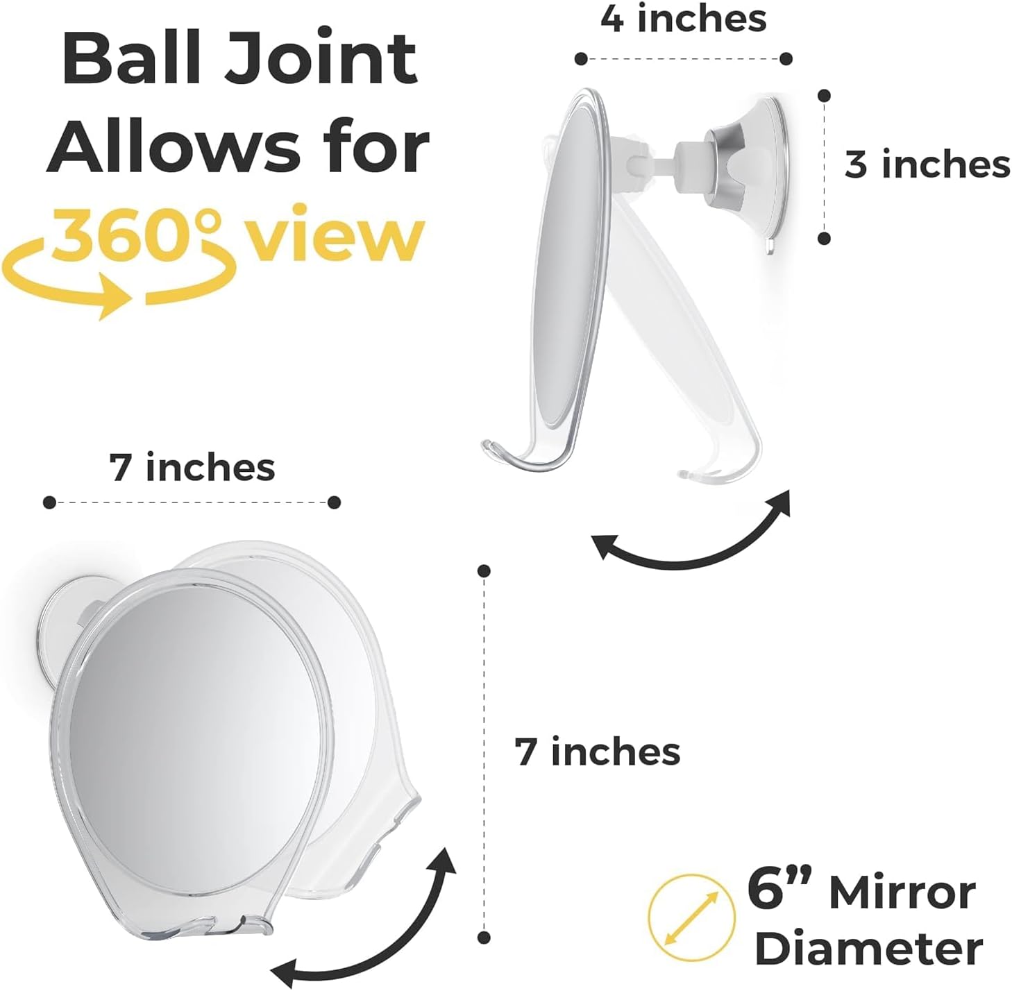 HoneyBull Compact Ergonomic Fogless Shower Mirror with Razor Holder