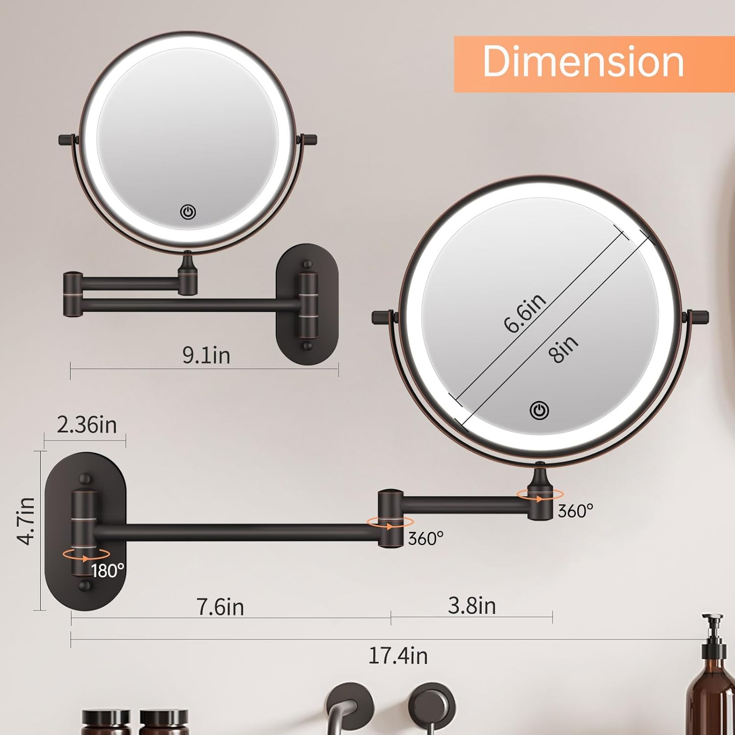 FUNTOUCH Wall Mounted Lighted Makeup Vanity Mirror