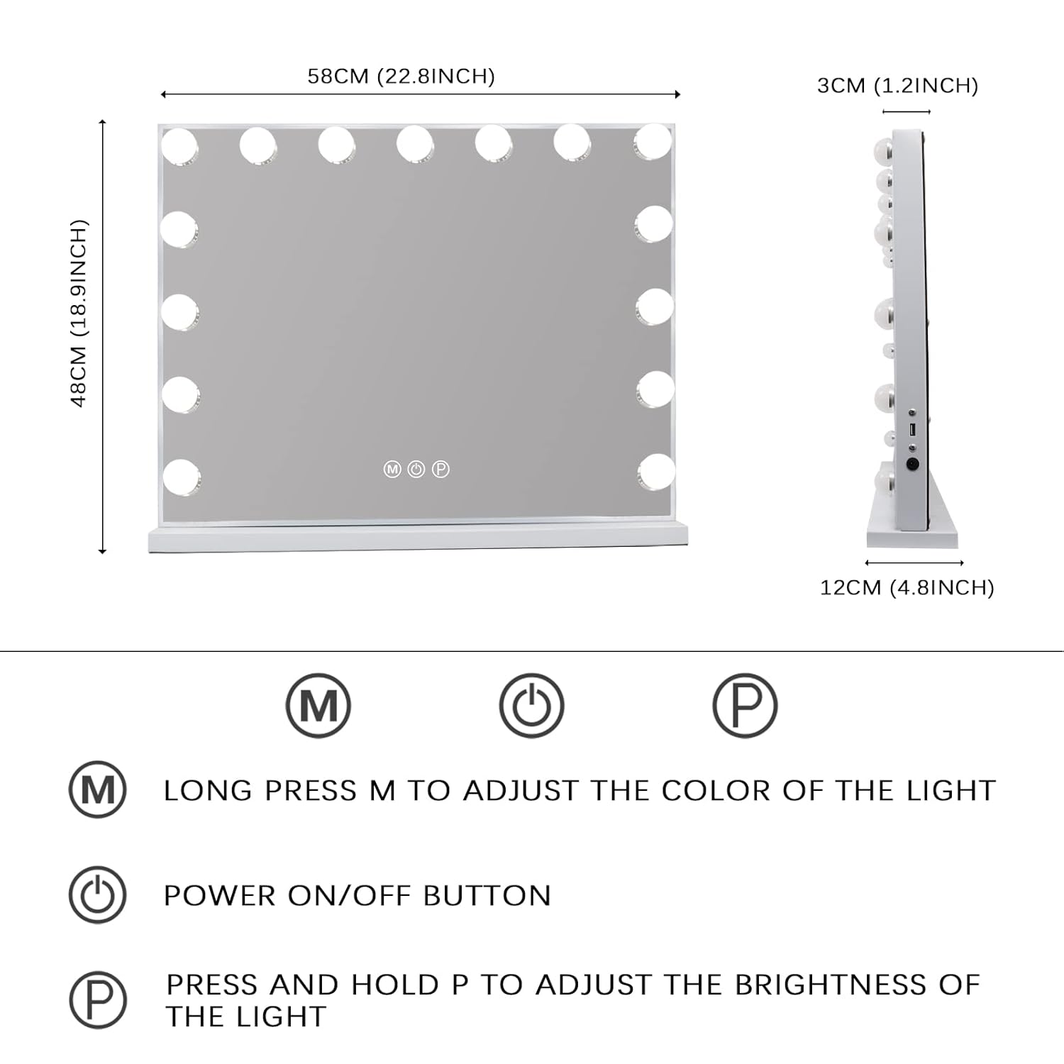 Leishe Vanity Mirror 10X with 15LED Lights 3 Modes USB Charger