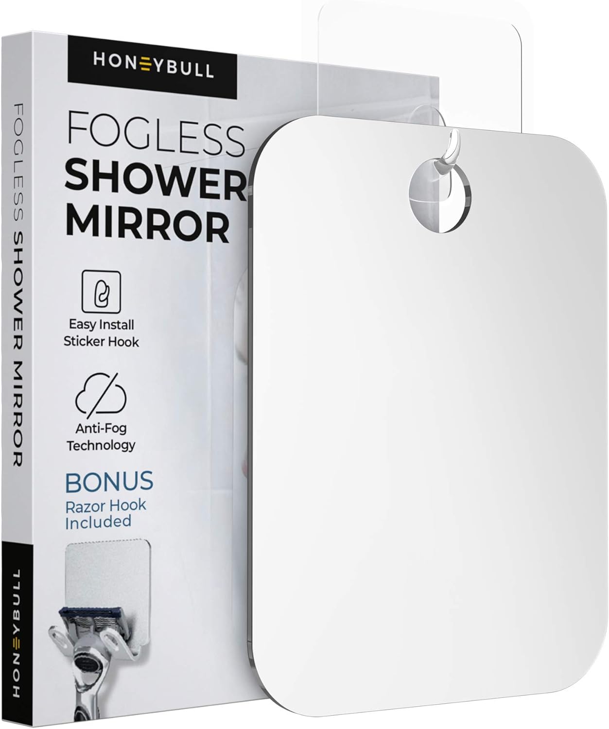 HoneyBull Shower Mirror - Effortless Shaving Storage