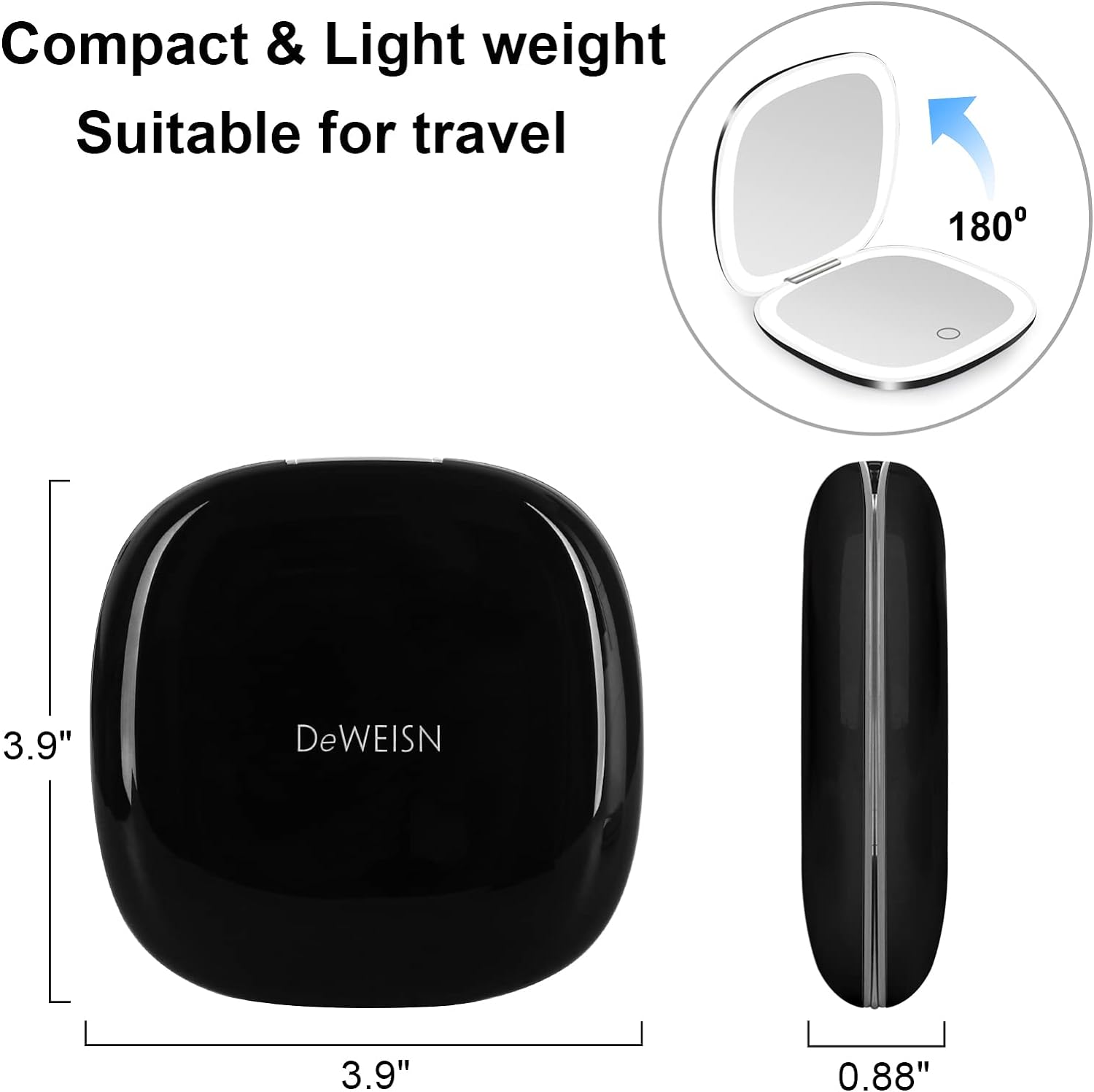 Deweisn Compact Mirror Travel Makeup Mirror with Rechargeable LED Lights