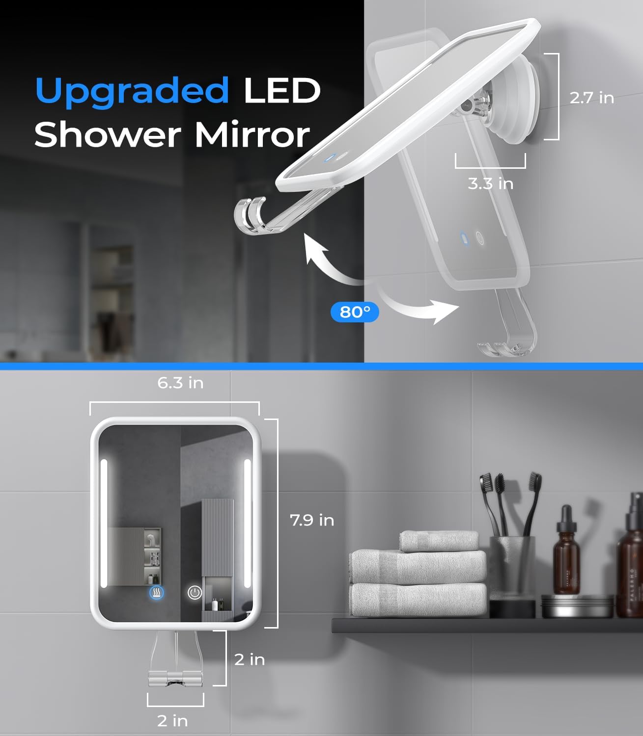 Gospire Heated Shower Mirror Fog-Free Rechargeable