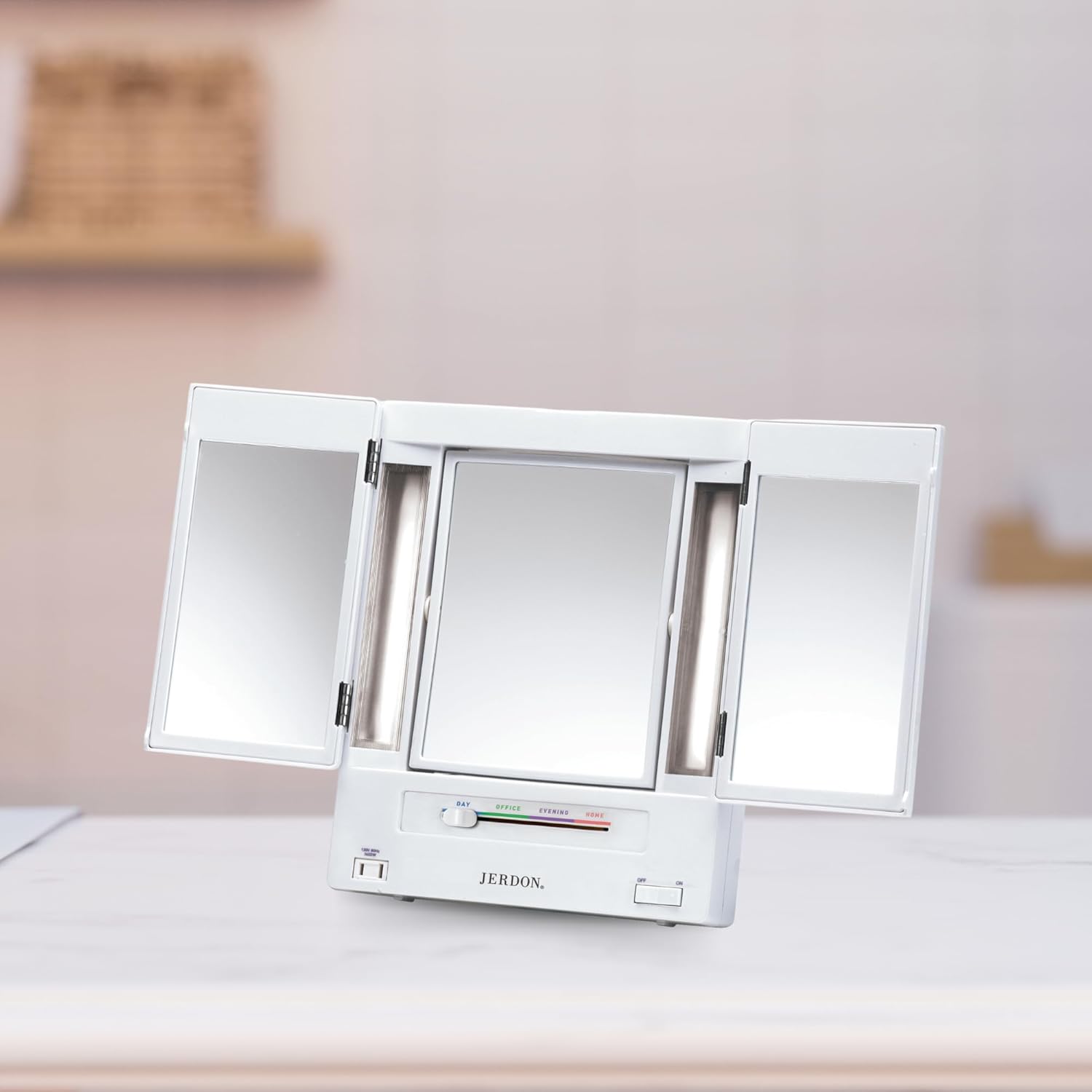 JERDON Tri-Fold Two-Sided Makeup Mirror