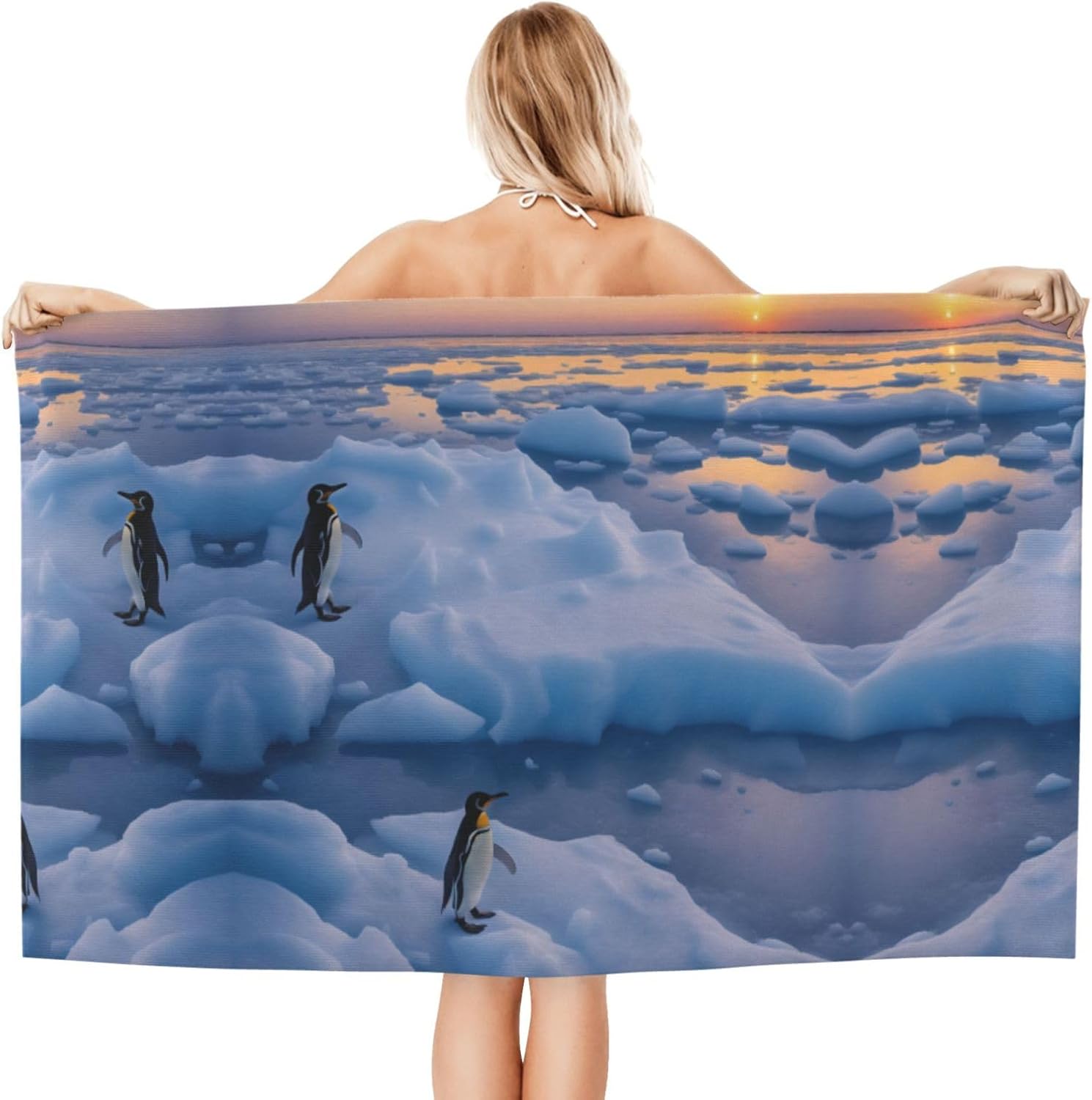 Penguins Sunset Microfiber Bath Towel 52x32in - Absorbent Soft
