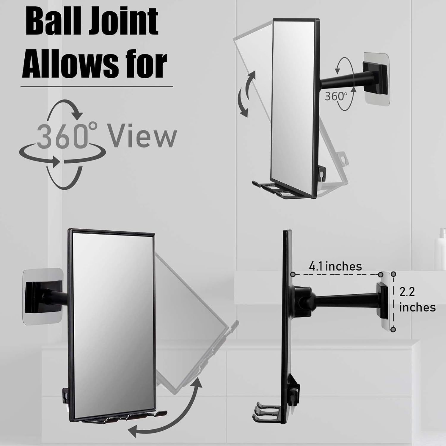 Shower Mirror with 360 Adjustable Razor Holder