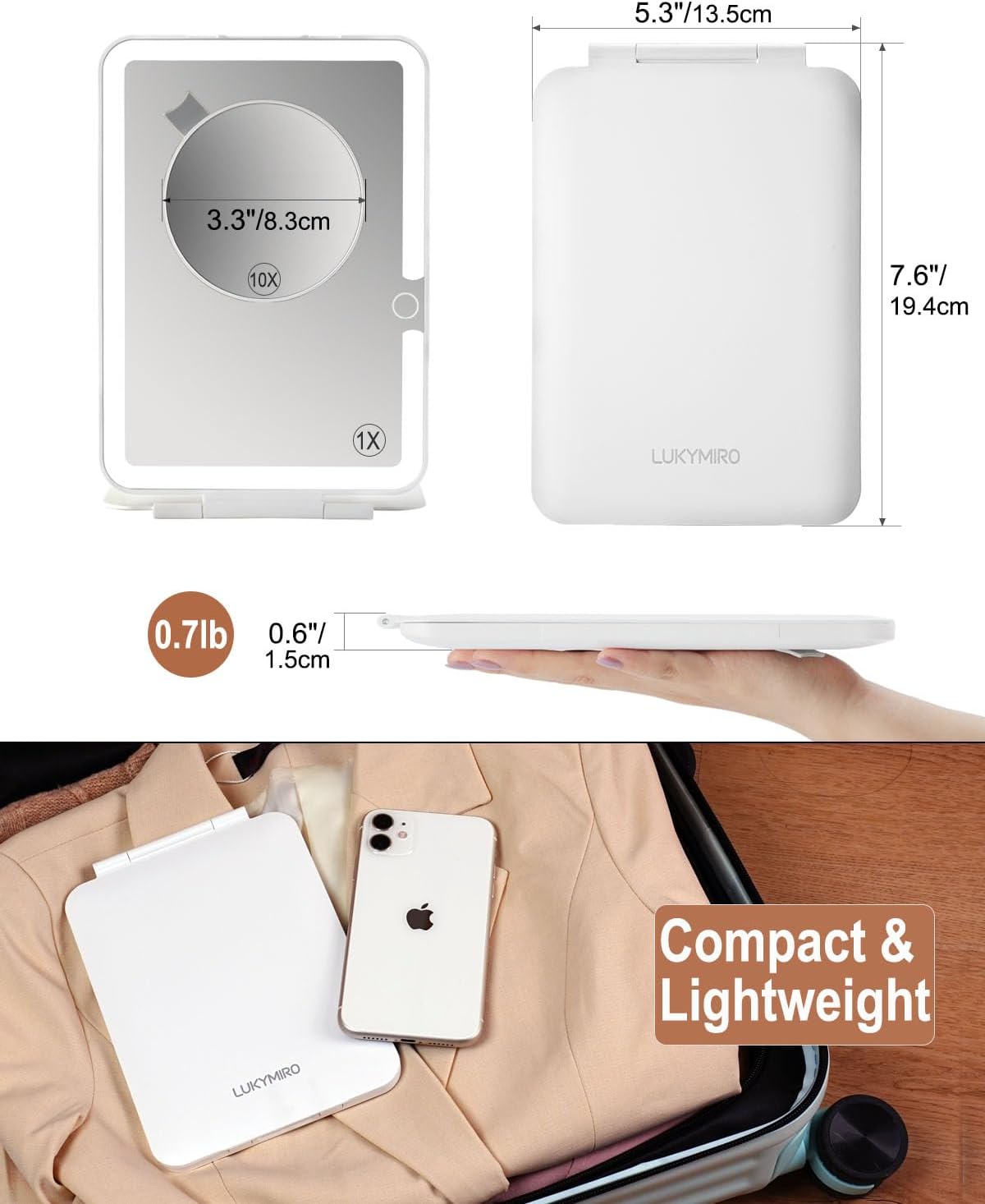 Magnify Your MakeUp Compact Travel Mirror with Rechargeable Lights