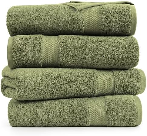 4-Pack of 100 Cotton Extra Large Bath Towels Oil Green LuxuryFeel