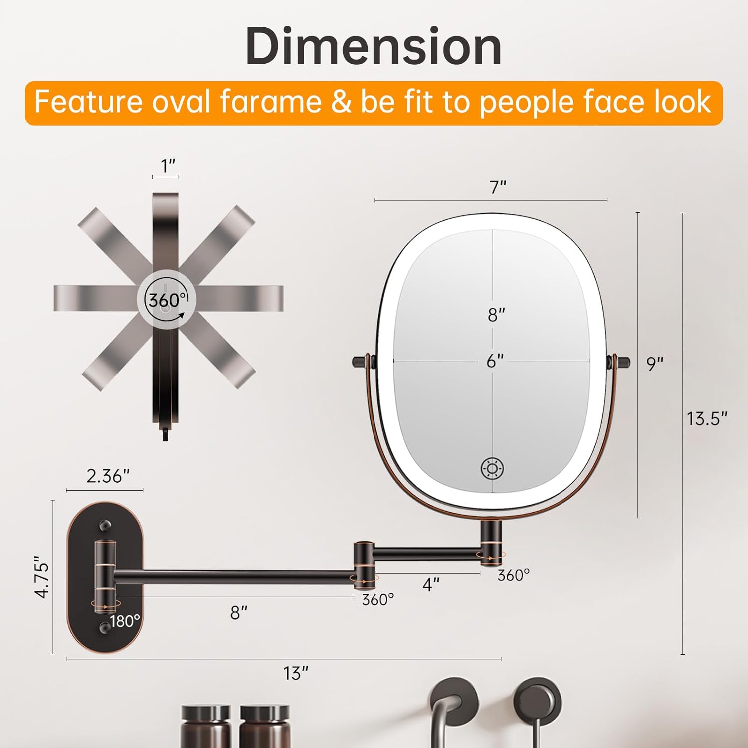Rechargeable Wall-Mounted Makeup Mirror
