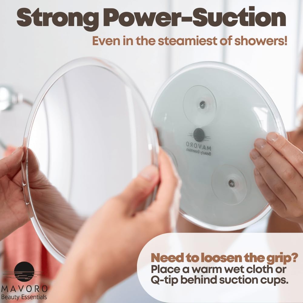 Mavoro Magnifying Mirror - 9 with 5X magnification suction cups compact design