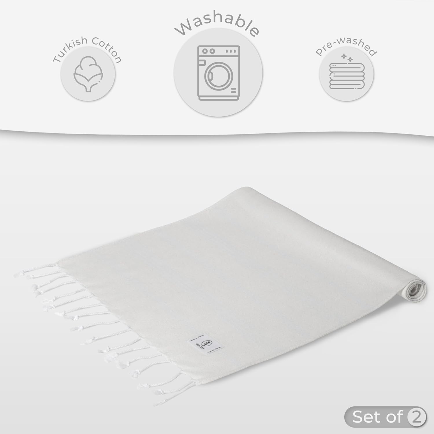 Ossano Turkish Classic Hand Towel Set of 2 - Ecru 30x18