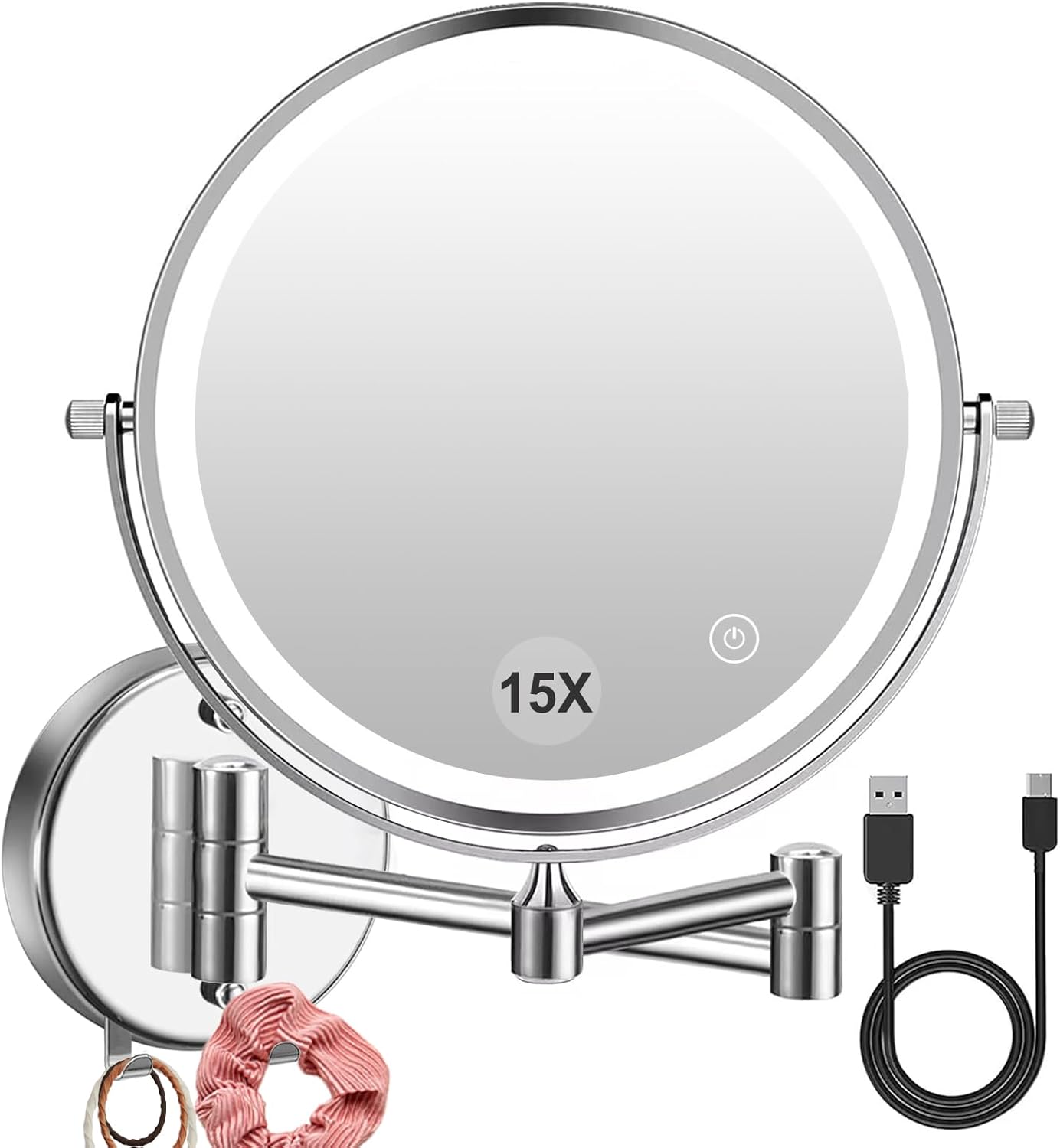 1X15X Wall-Mounted Makeup Mirror with Hook