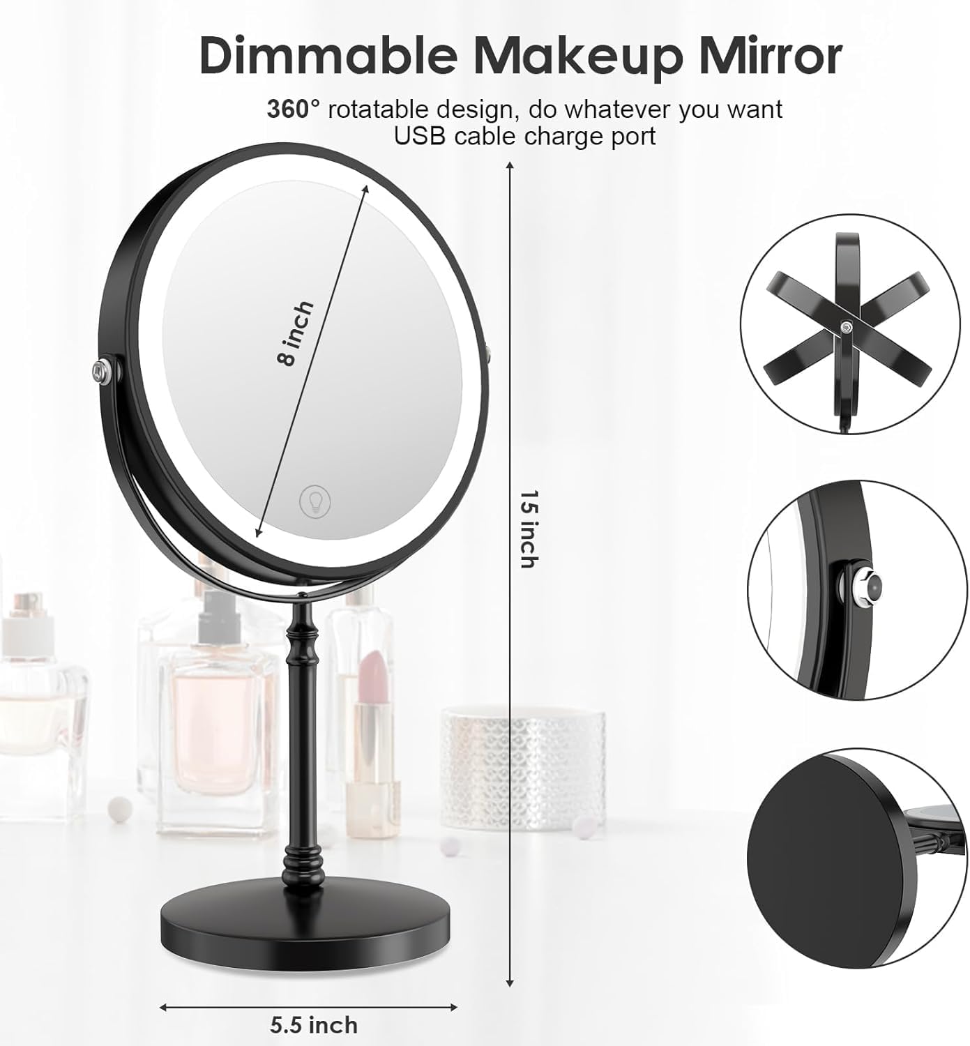 Lighted Double-Sided Makeup Mirror