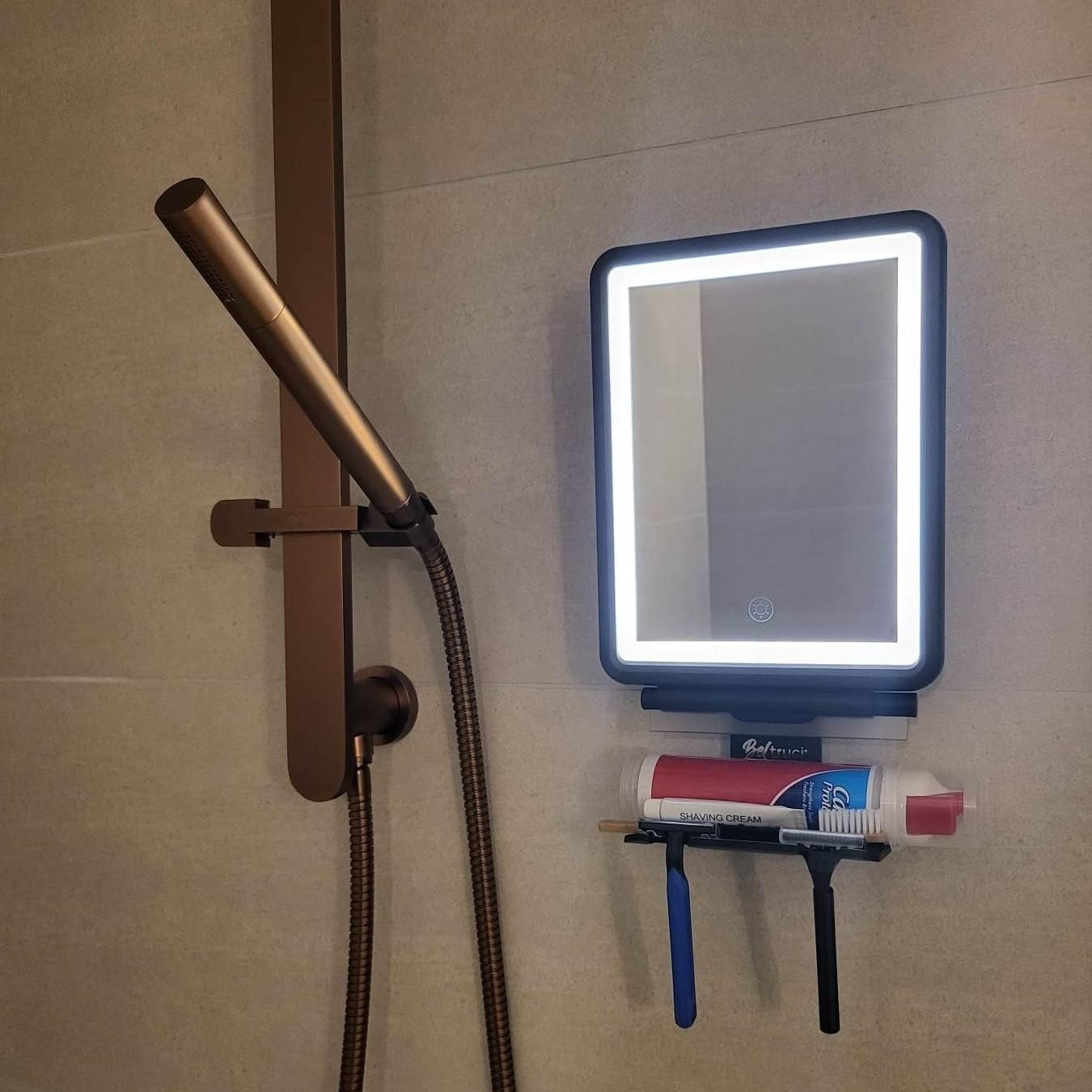 Beltruci Cinema Shower Mirror for Shaving Fogless Lighted High-Quality Organizer
