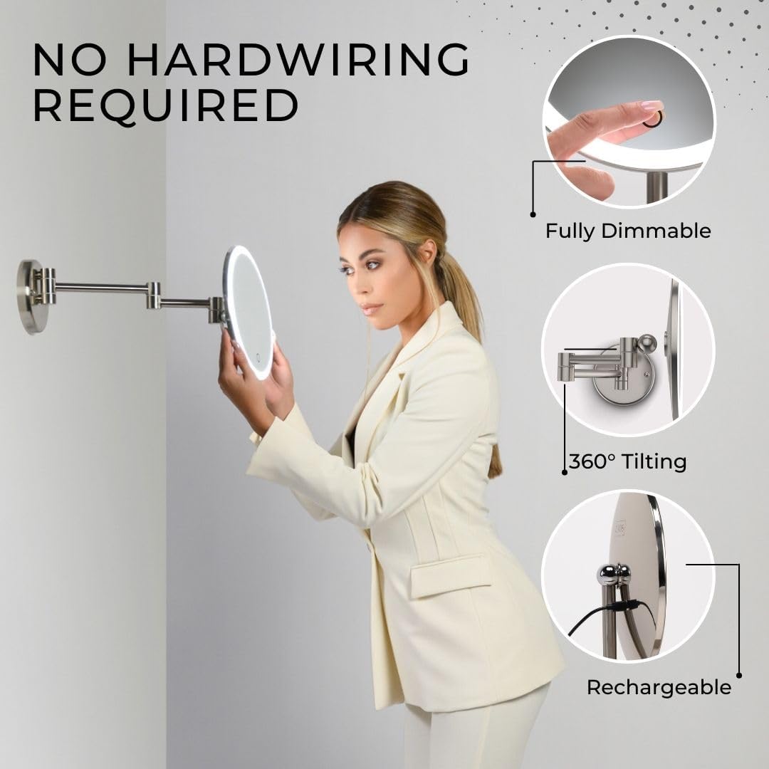 Cordless LED Makeup Mirror with Extension Arm